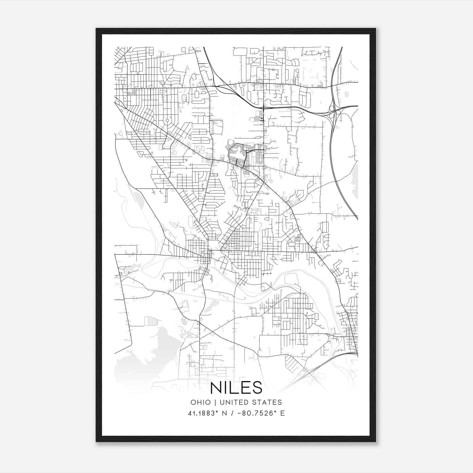 Niles Ohio Map Poster, Modern Home Decor Wall Art Print