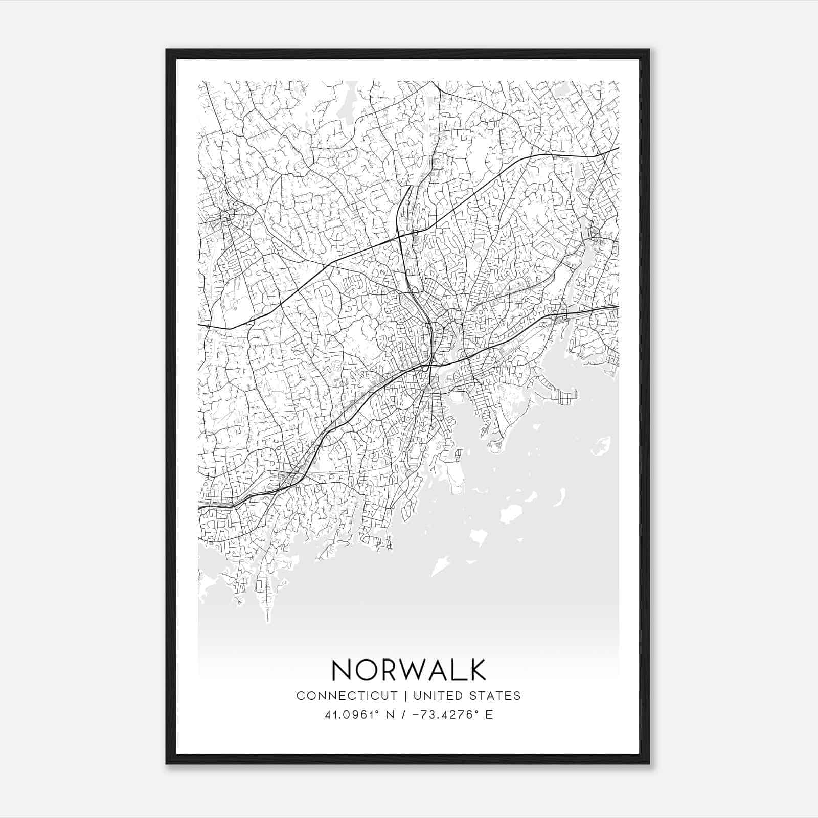 Norwalk Connecticut Map Poster, Modern Home Decor Wall Art Print