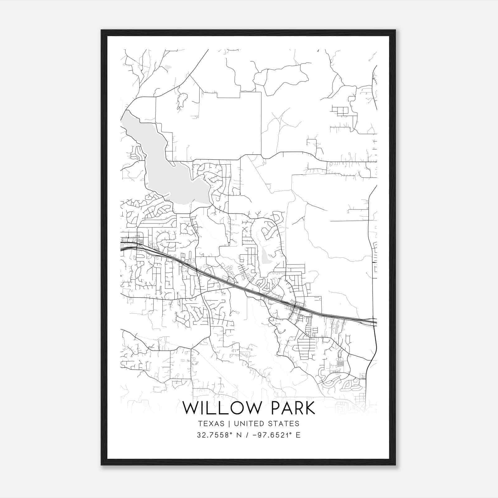 Willow Park Texas Map Poster, Modern Home Decor Wall Art Print
