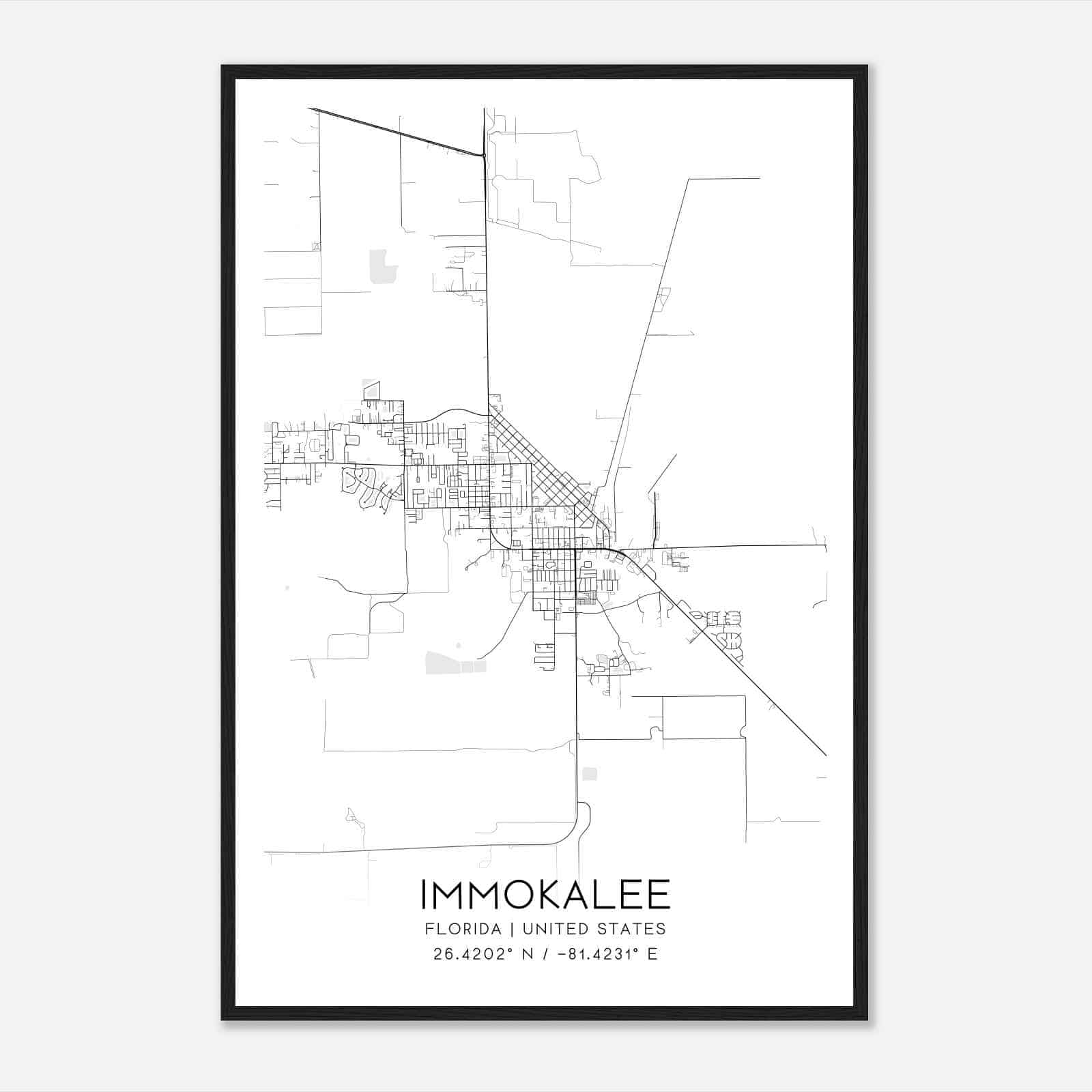 Immokalee Florida Map Poster, Modern Home Decor Wall Art Print