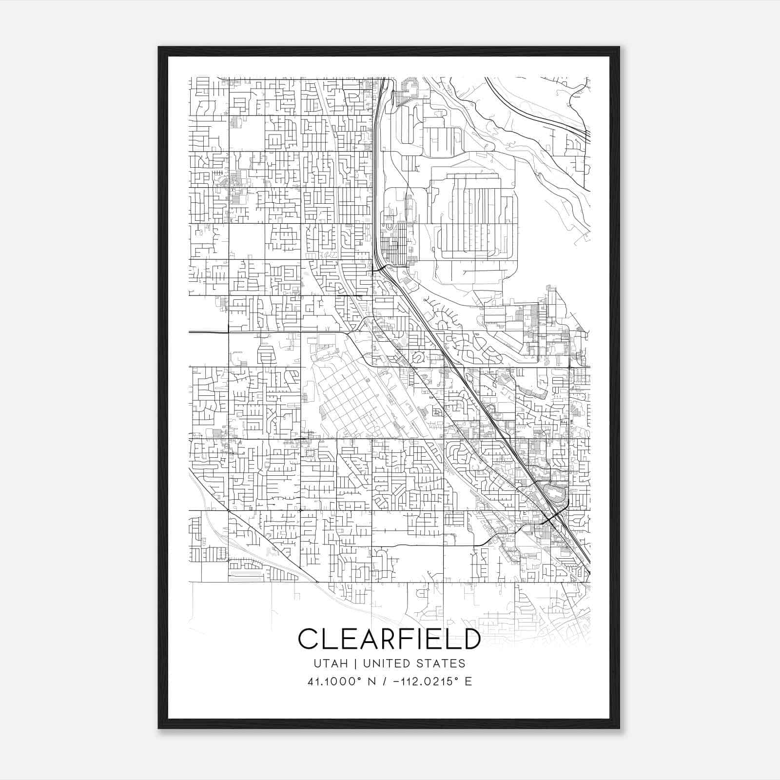 Clearfield Utah Map Poster, Modern Home Decor Wall Art Print