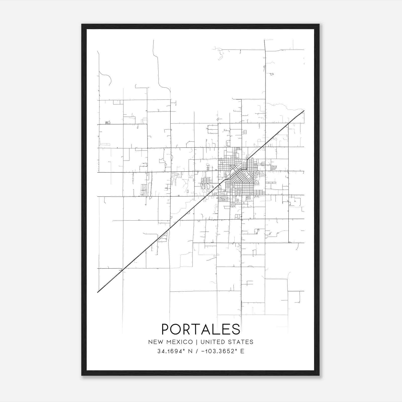 Portales New Mexico Map Poster, Modern Home Decor Wall Art Print