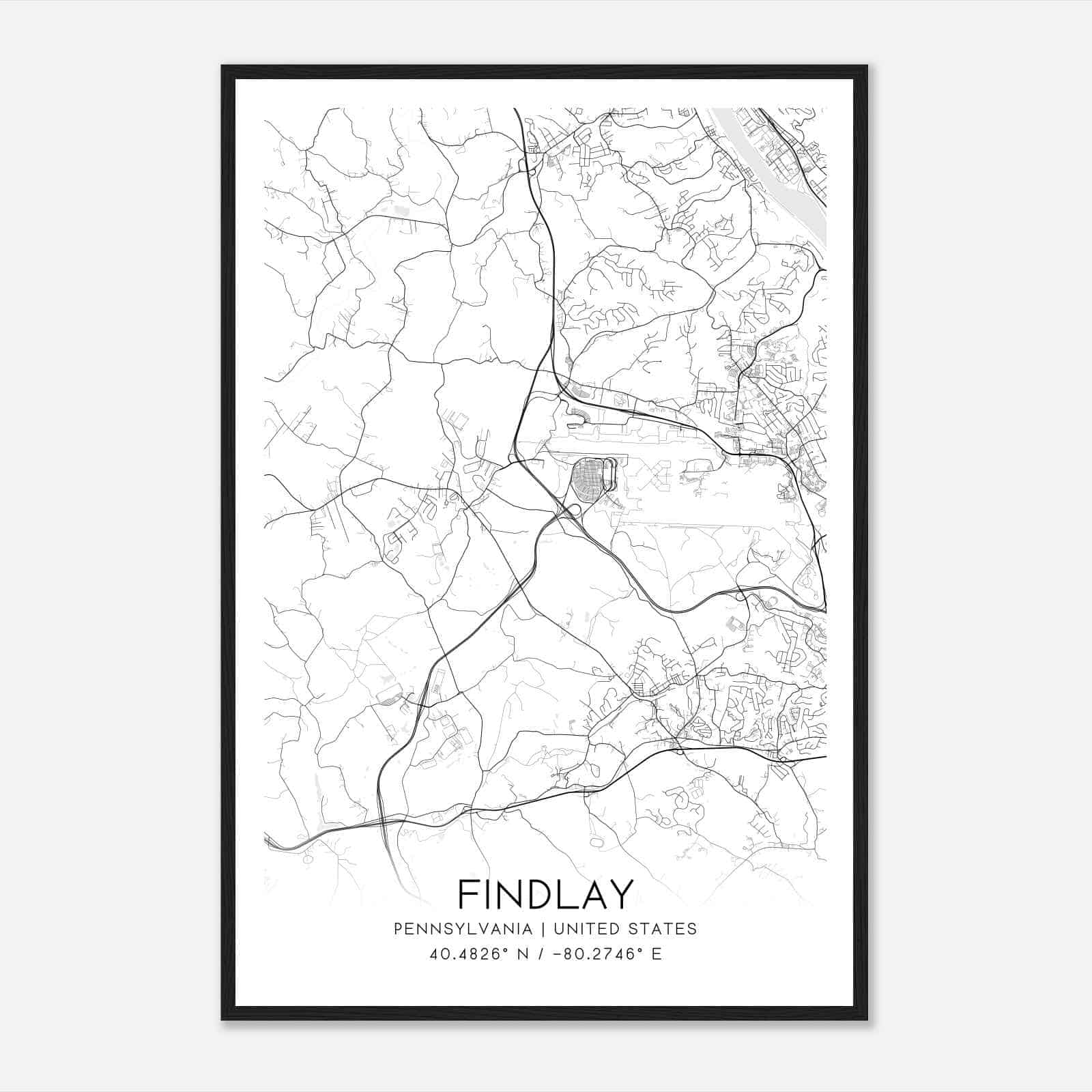 Findlay Pennsylvania Map Poster, Modern Home Decor Wall Art Print