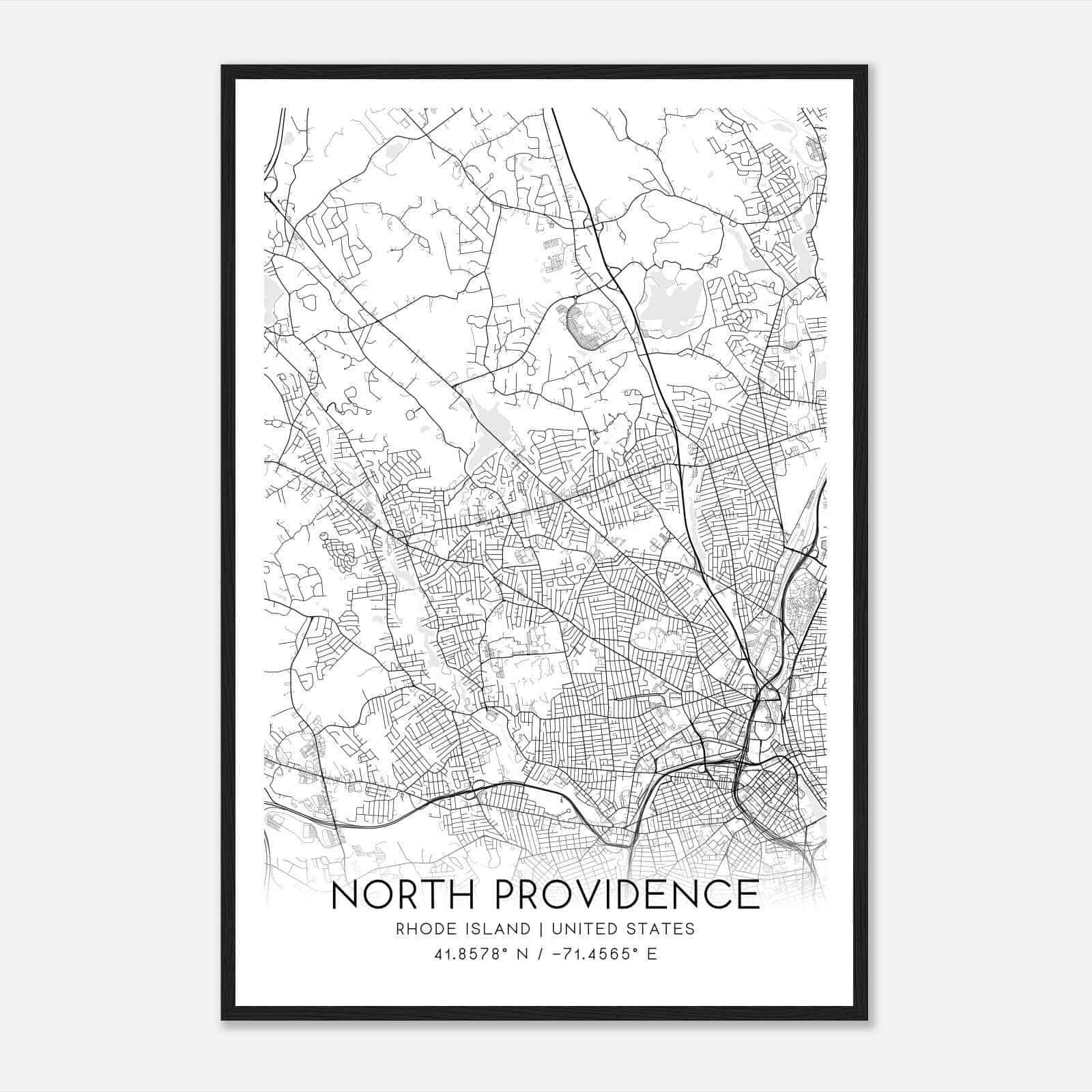 North Providence Rhode Island Map Poster, Modern Home Decor Wall Art Print
