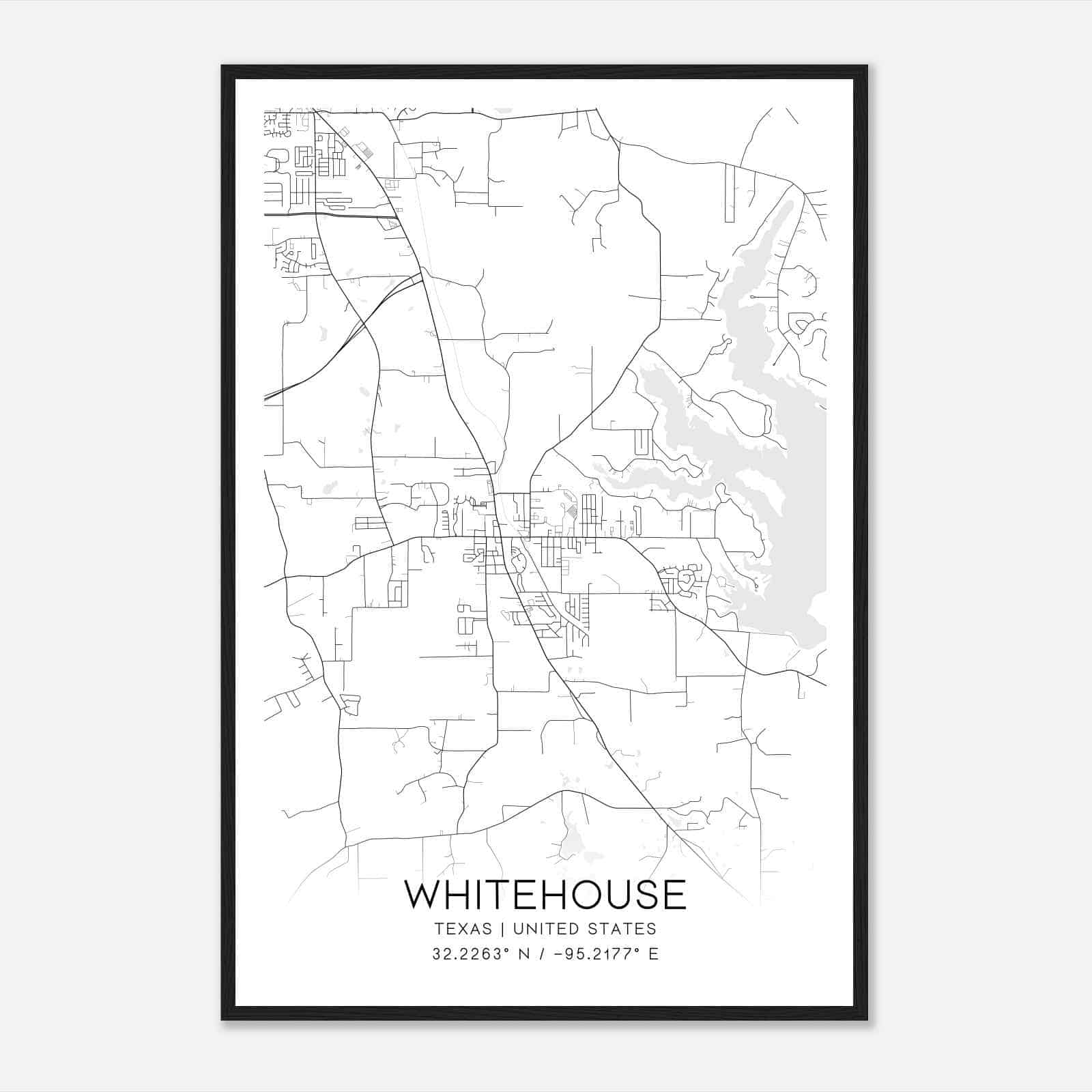 Whitehouse Texas Map Poster, Modern Home Decor Wall Art Print