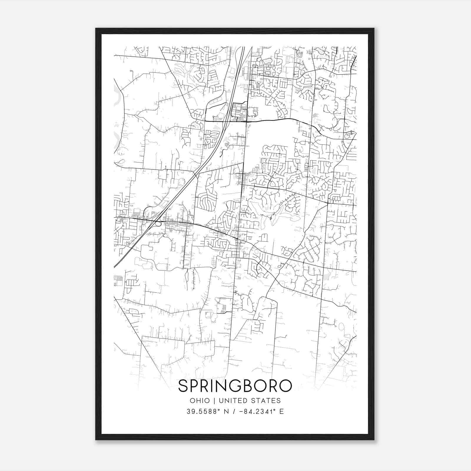Springboro Ohio Map Poster, Modern Home Decor Wall Art Print Springboro Ohio Map Poster, Modern Home Decor Wall Art Print