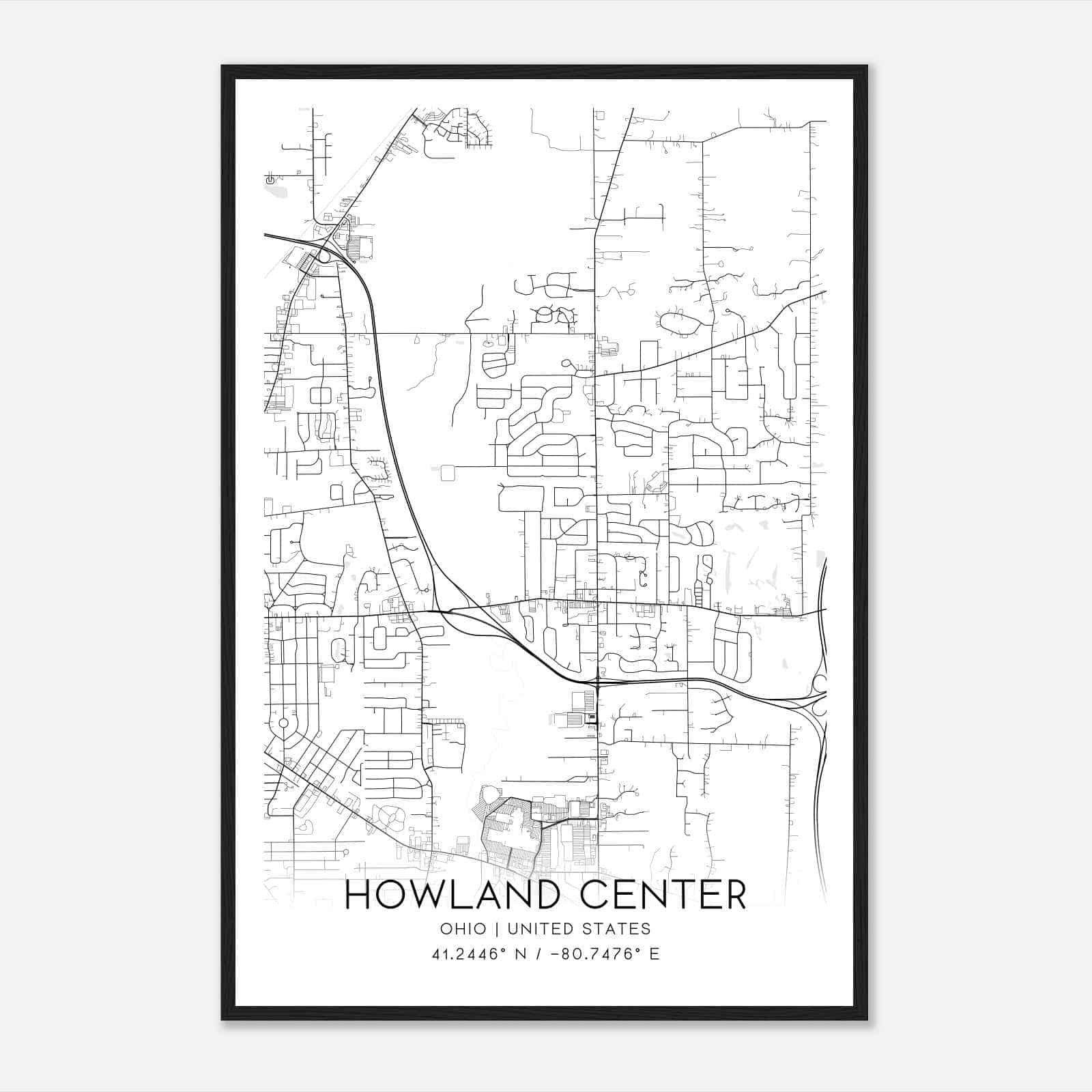 Howland Center Ohio Map Poster, Modern Home Decor Wall Art Print