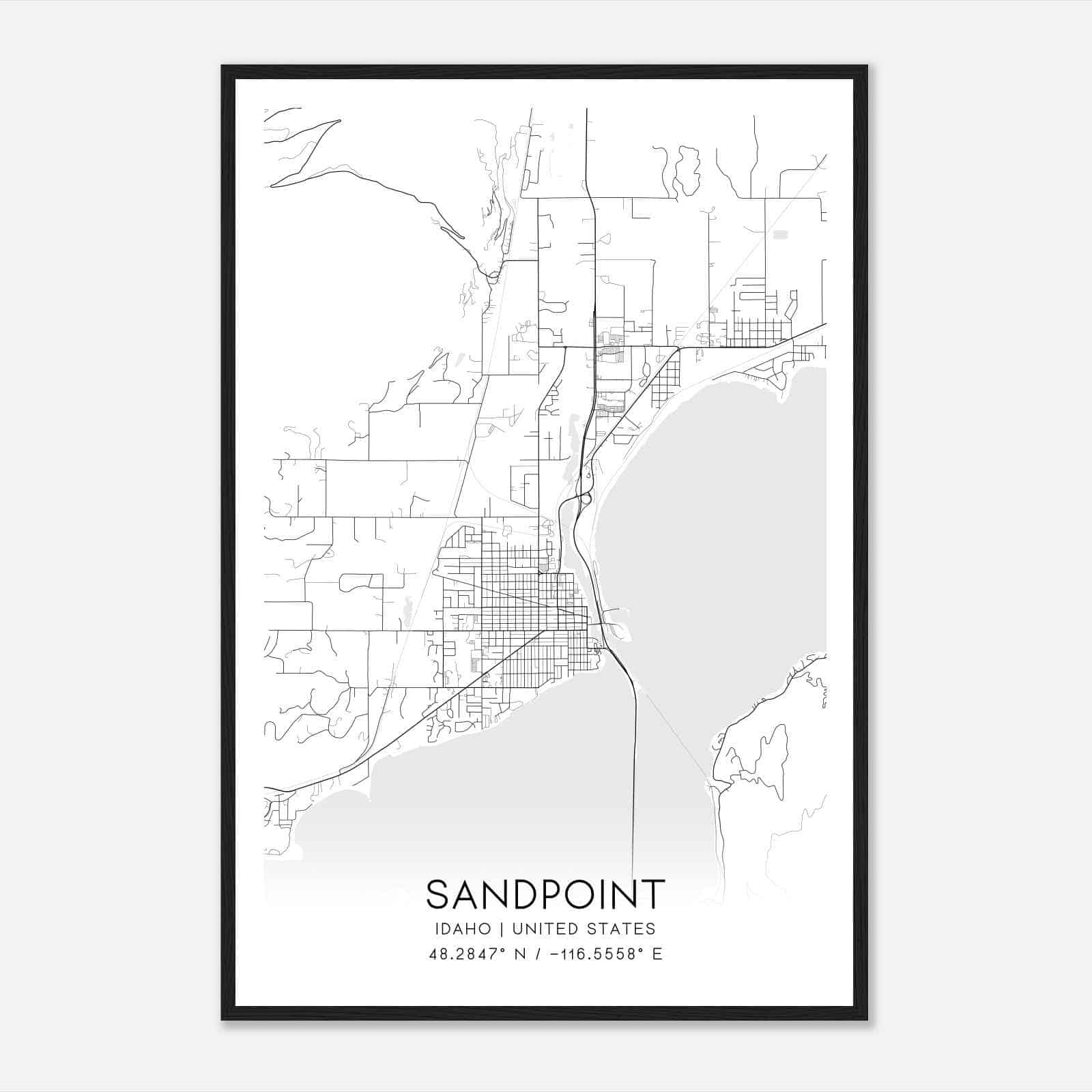 Sandpoint Idaho Map Poster, Modern Home Decor Wall Art Print