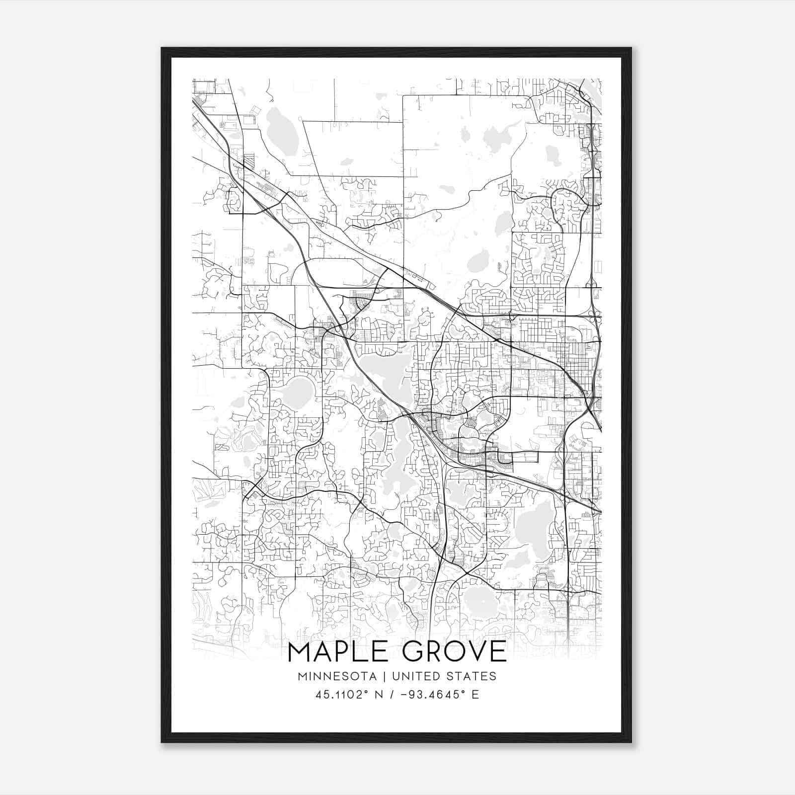 Maple Grove Minnesota Map Poster, Modern Home Decor Wall Art Print
