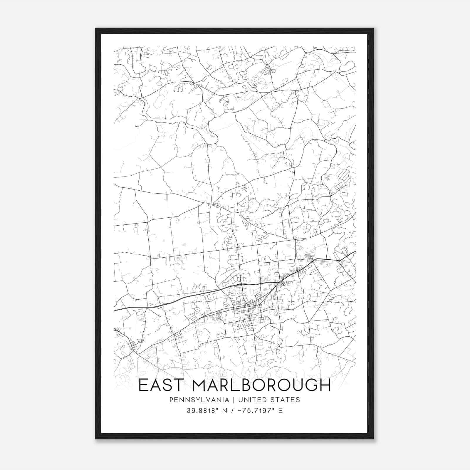 East Marlborough Pennsylvania Map Poster, Modern Home Decor Wall Art Print