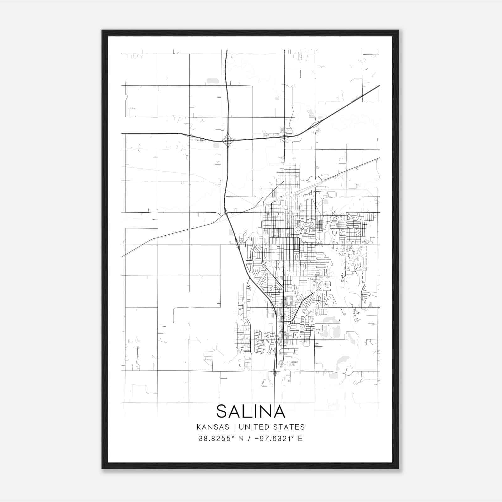 Salina Kansas Map Poster, Modern Home Decor Wall Art Print