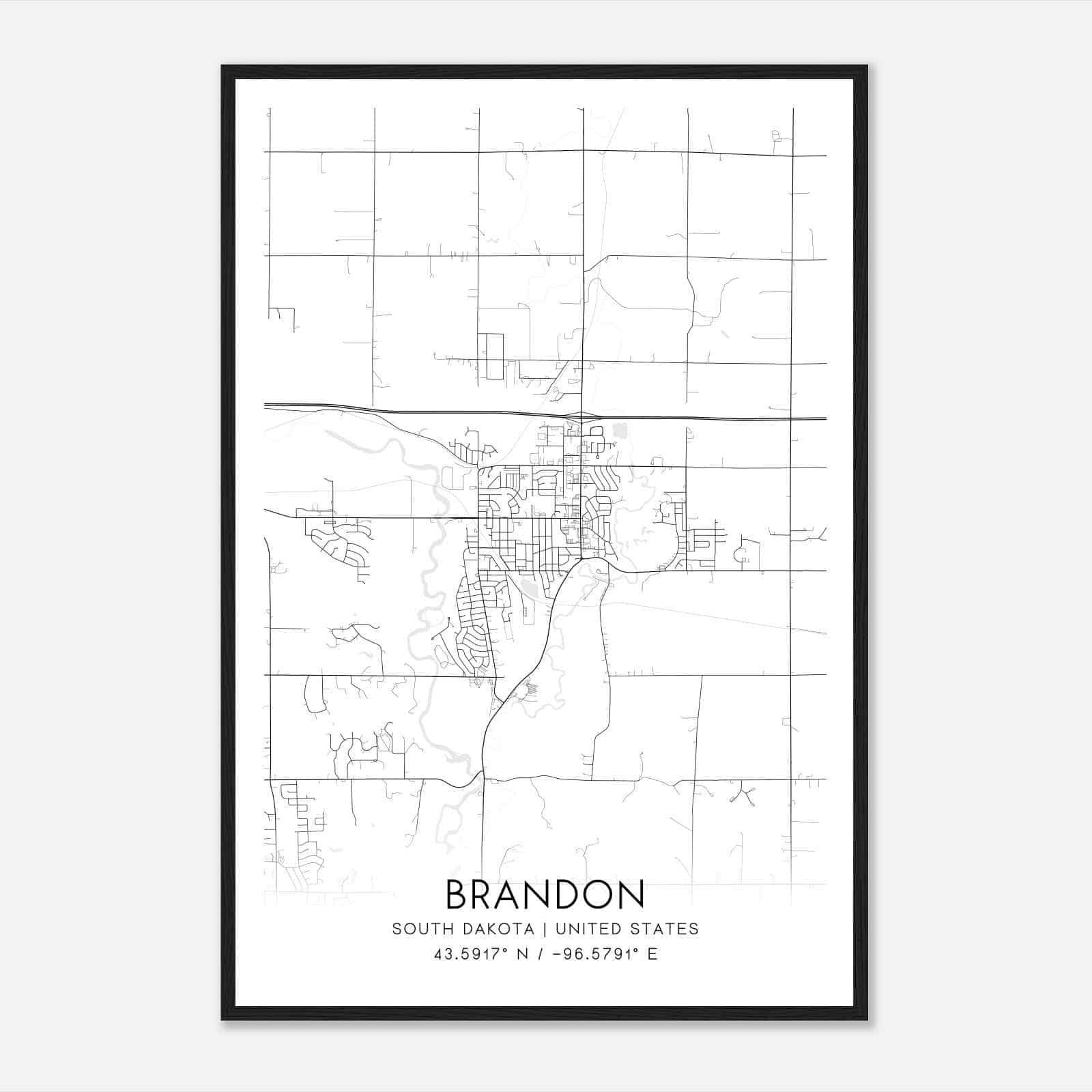 Brandon South Dakota Map Poster, Modern Home Decor Wall Art Print