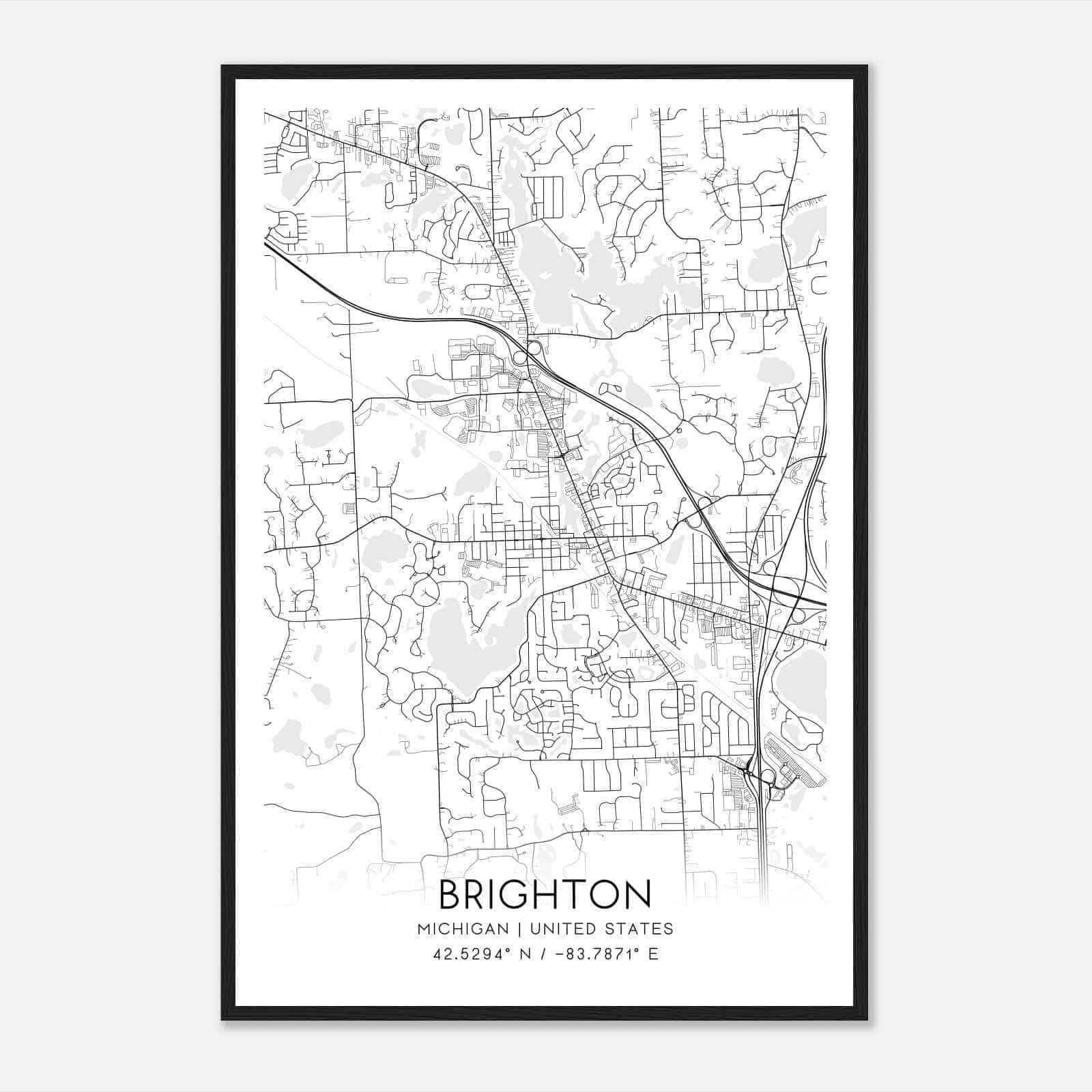 Brighton Michigan Map Poster, Modern Home Decor Wall Art Print