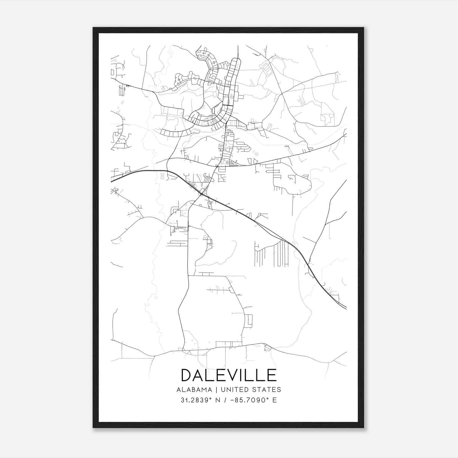 Daleville Alabama Map Poster, Modern Home Decor Wall Art Print