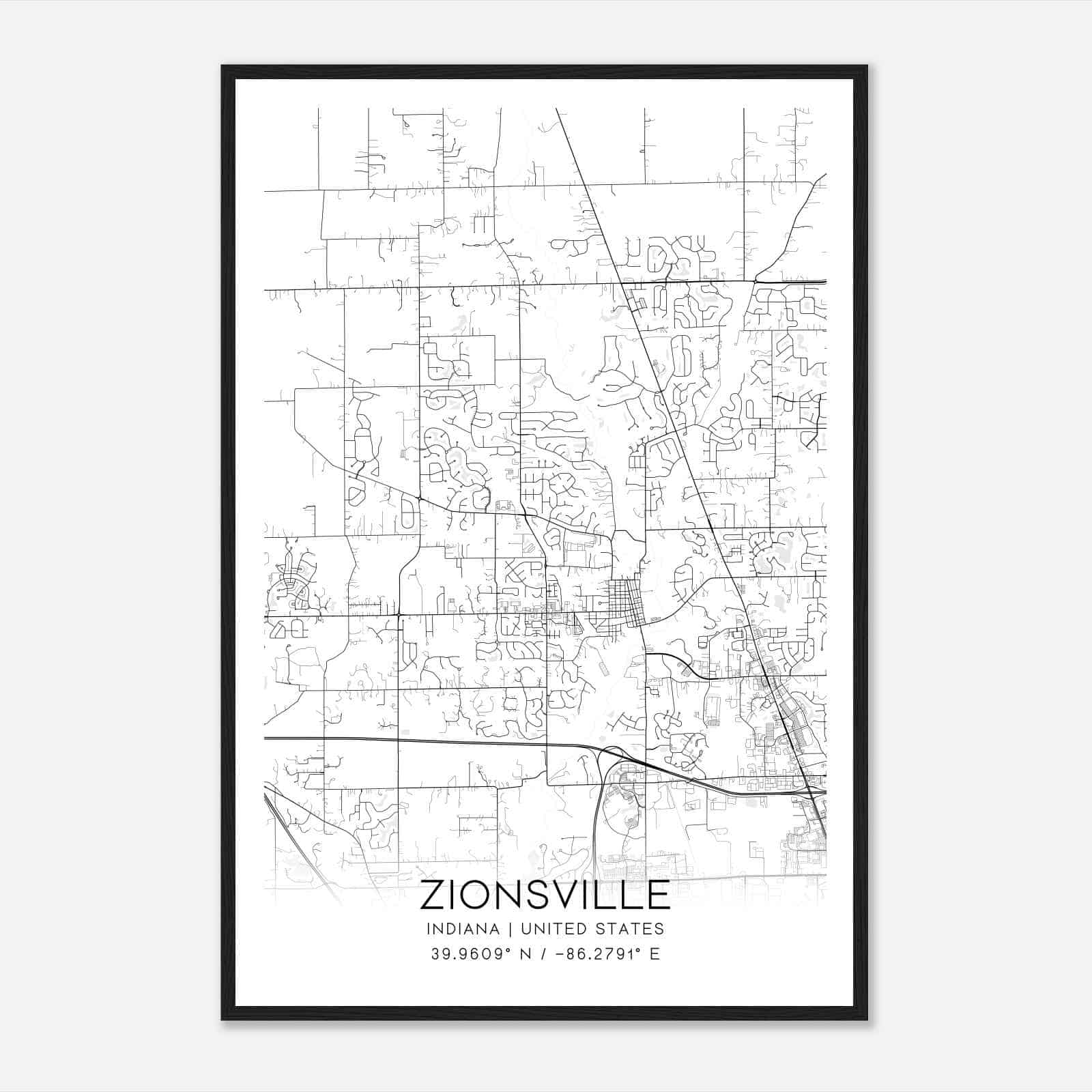 Zionsville Indiana Map Poster, Modern Home Decor Wall Art Print