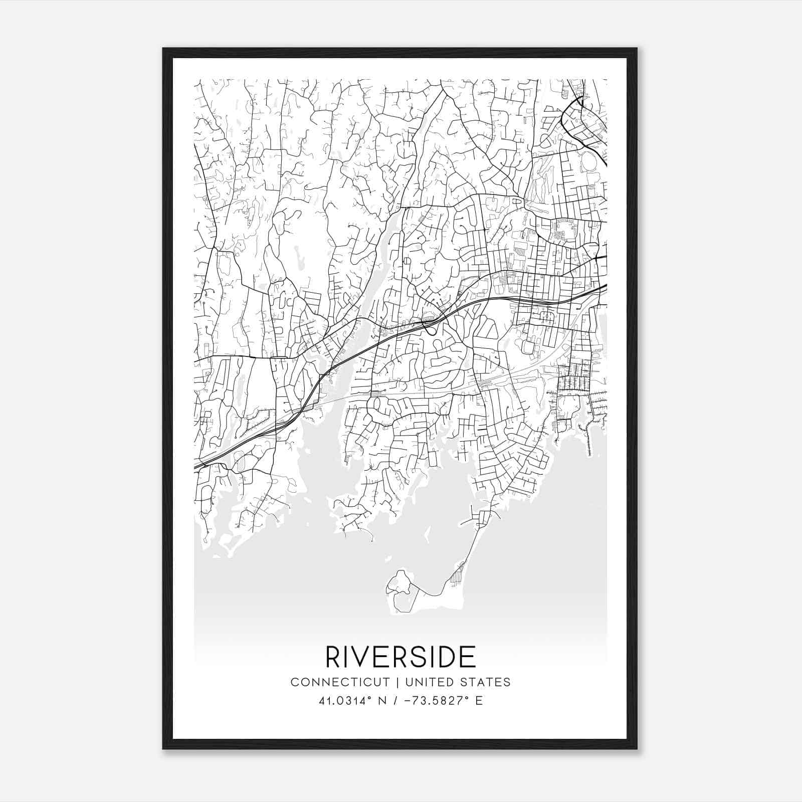 Riverside Connecticut Map Poster, Modern Home Decor Wall Art Print
