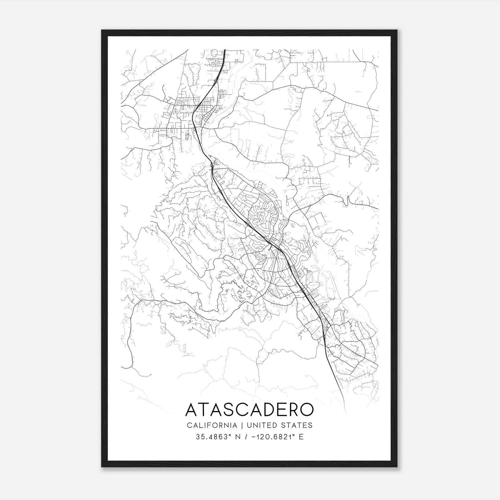 Atascadero California Map Poster, Modern Home Decor Wall Art Print