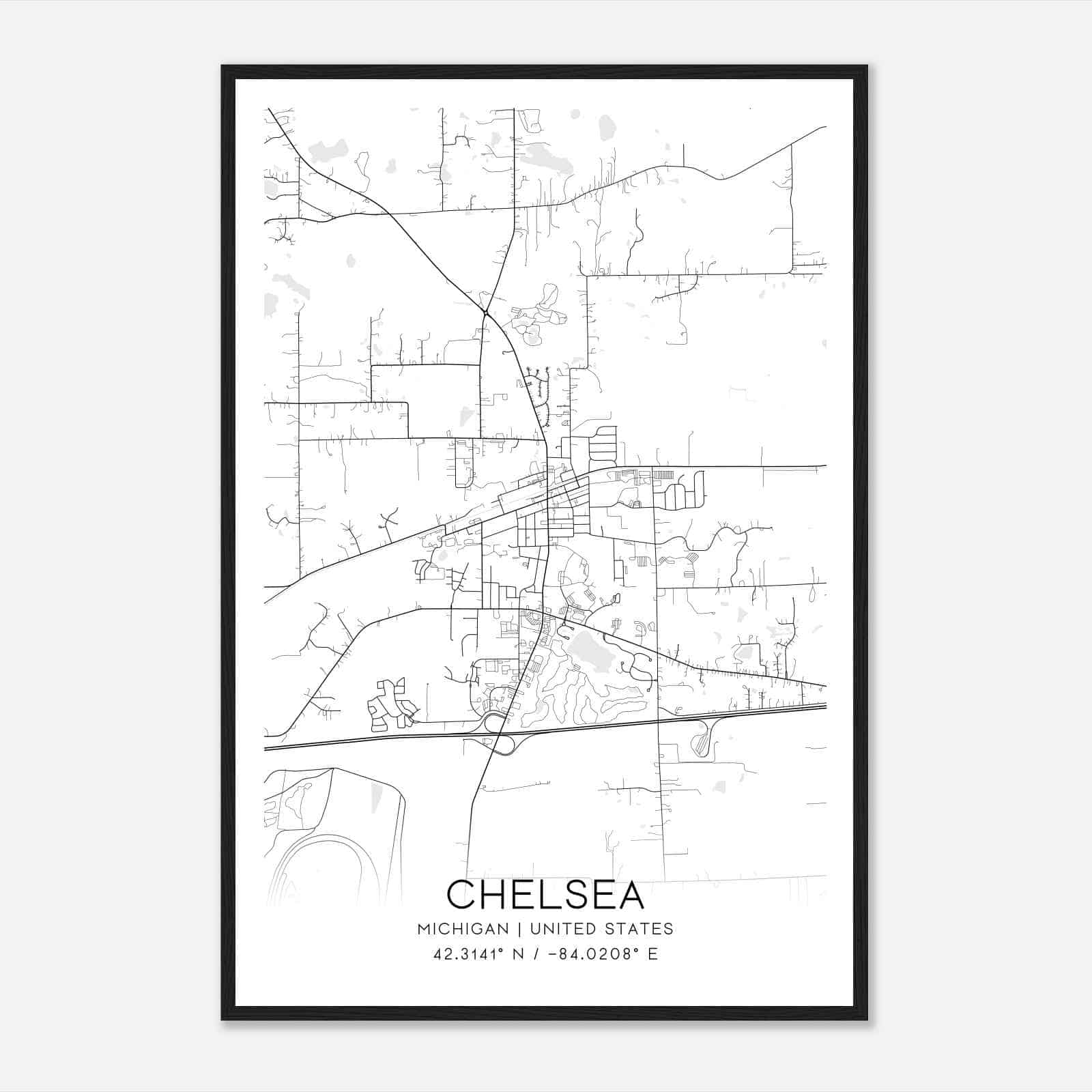 Chelsea Michigan Map Poster, Modern Home Decor Wall Art Print