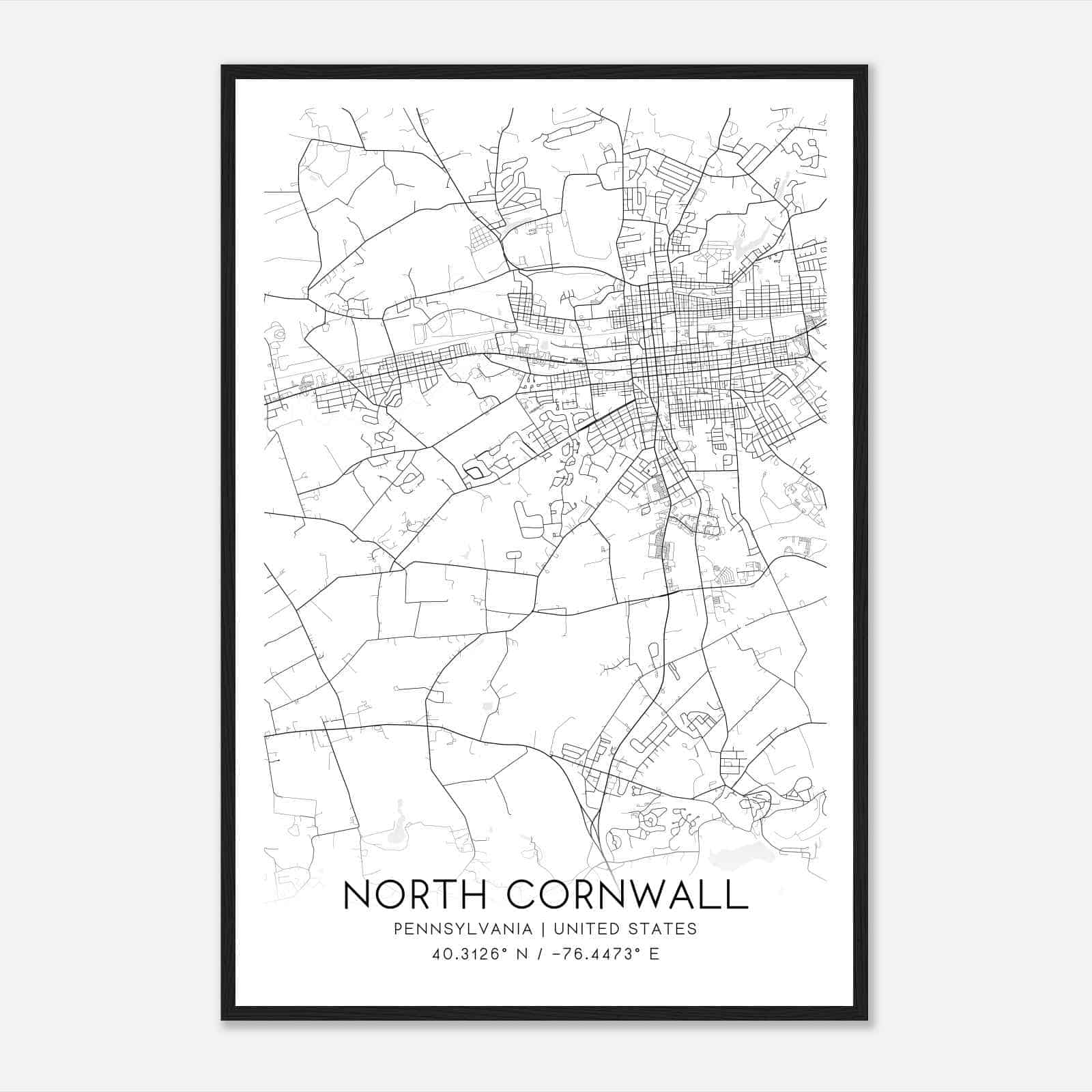 North Cornwall Pennsylvania Map Poster, Modern Home Decor Wall Art Print