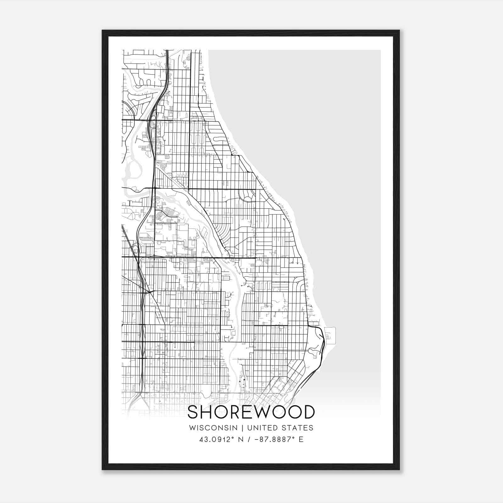 Shorewood Wisconsin Map Poster, Modern Home Decor Wall Art Print