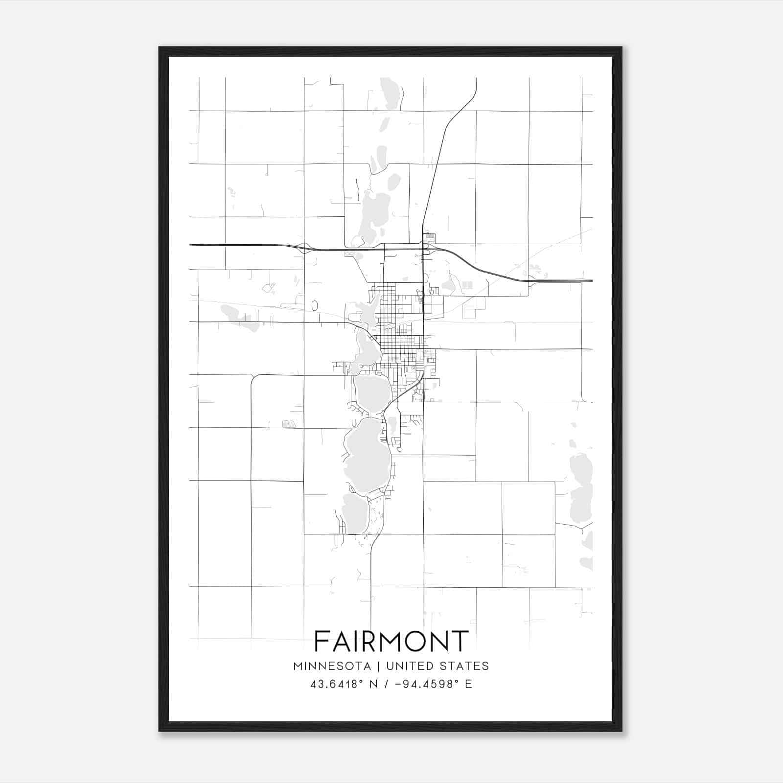 Fairmont Minnesota Map Poster, Modern Home Decor Wall Art Print