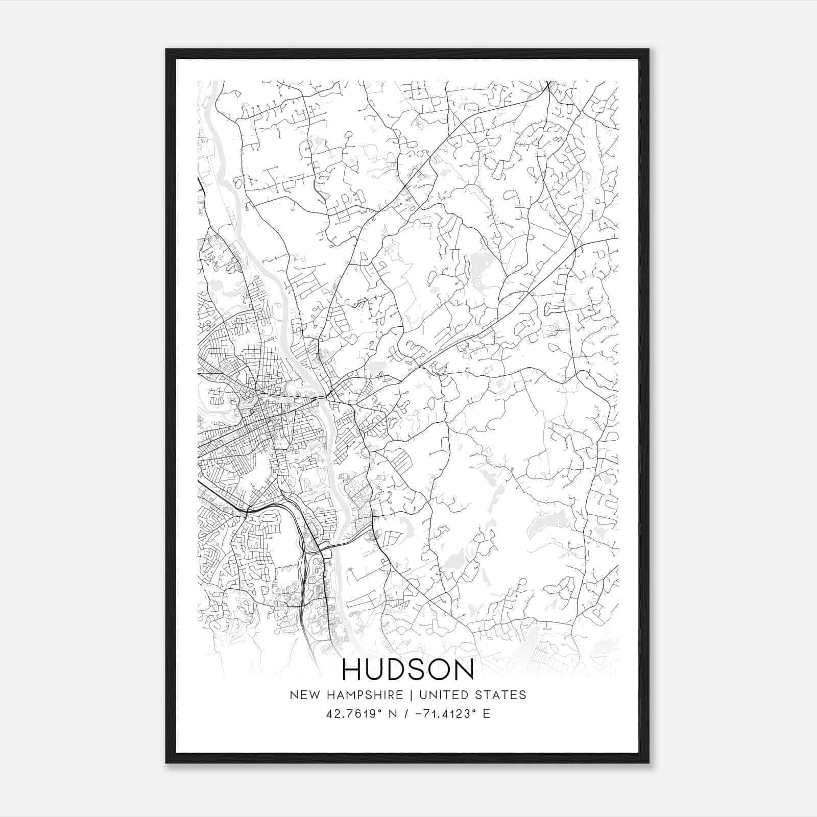 Hudson New Hampshire Map Poster, Modern Home Decor Wall Art Print