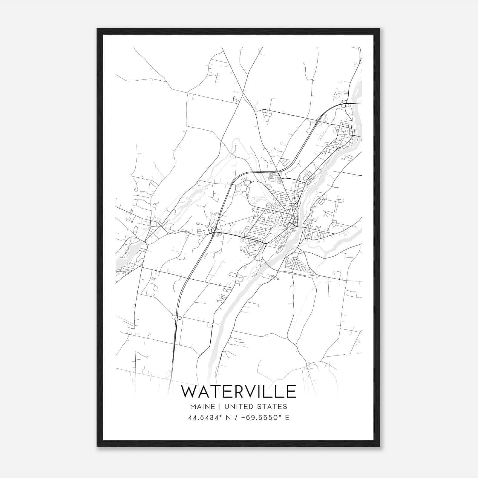 Waterville Maine Map Poster, Modern Home Decor Wall Art Print