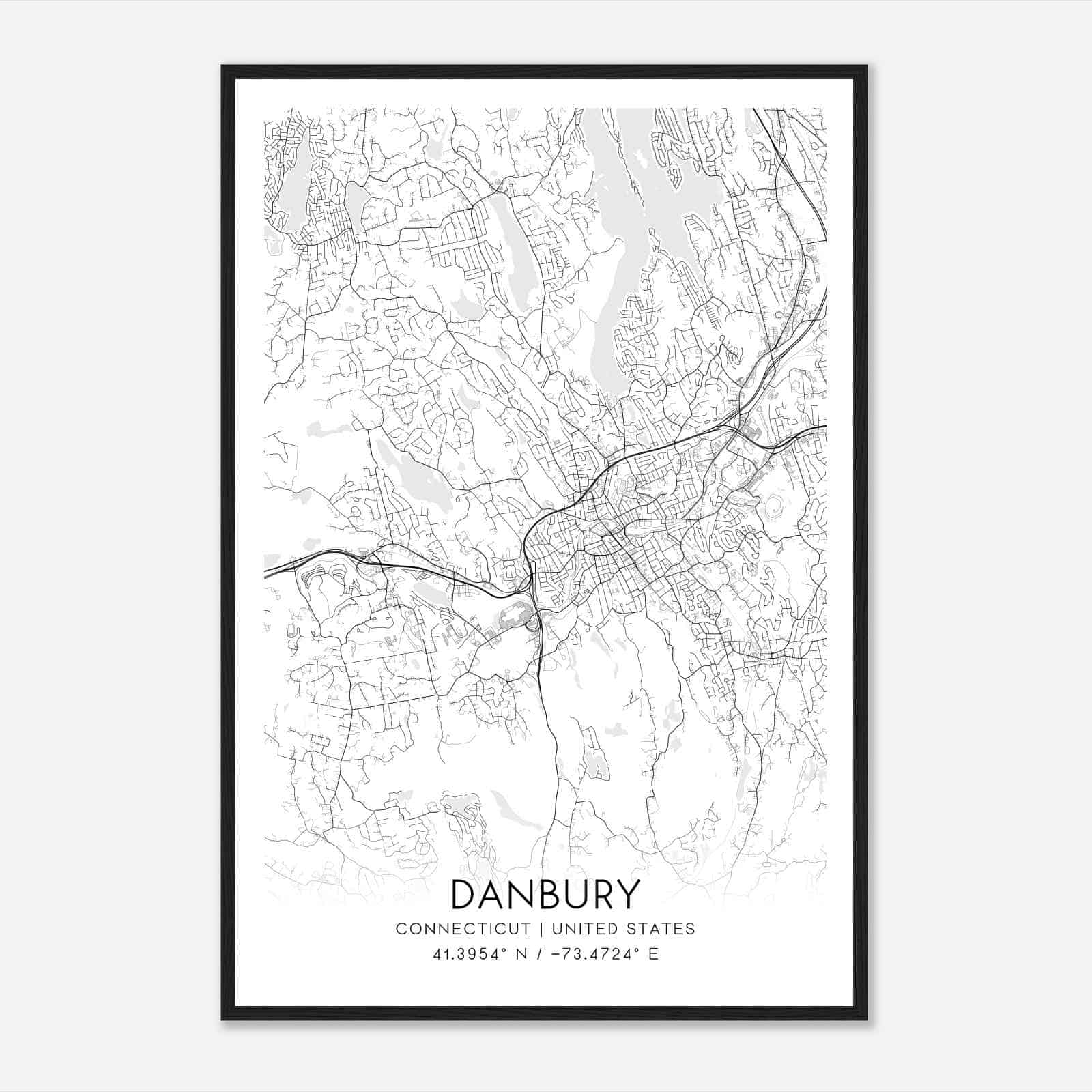 Danbury Connecticut Map Poster, Modern Home Decor Wall Art Print