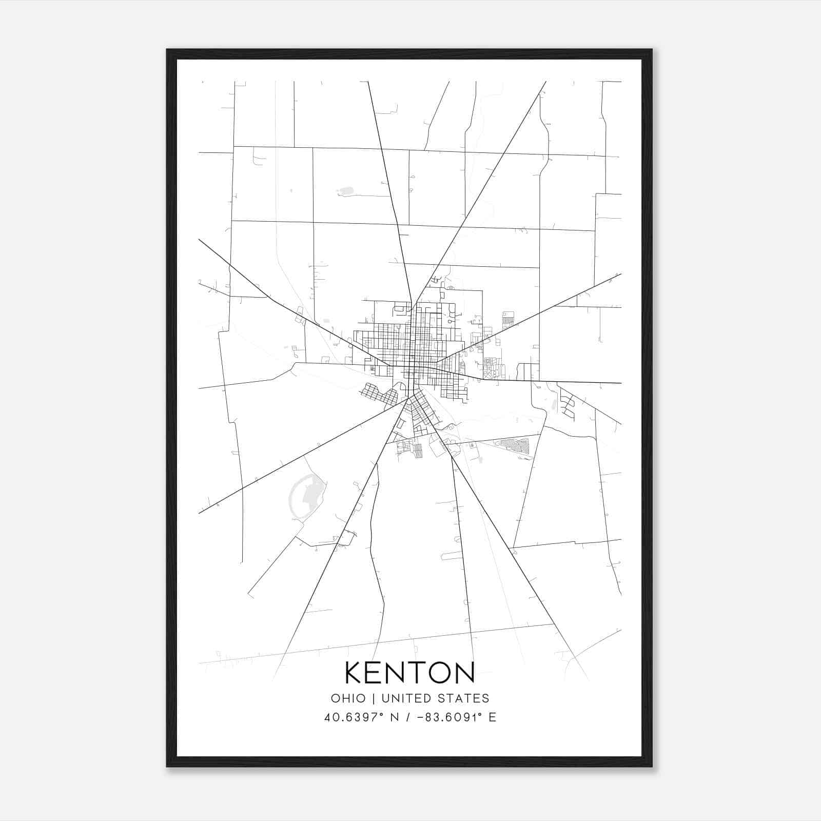 Kenton Ohio Map Poster, Modern Home Decor Wall Art Print