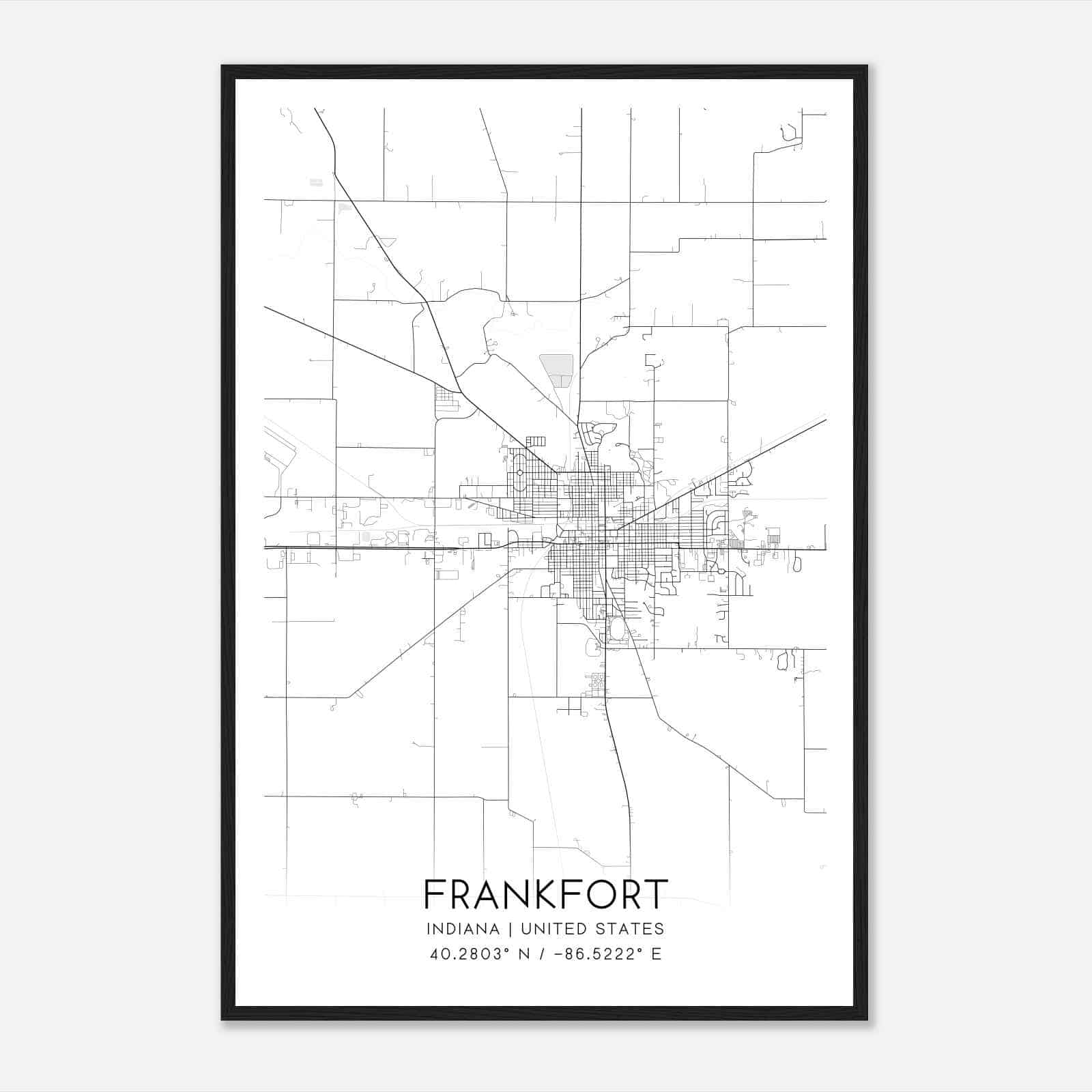 Frankfort Indiana Map Poster, Modern Home Decor Wall Art Print