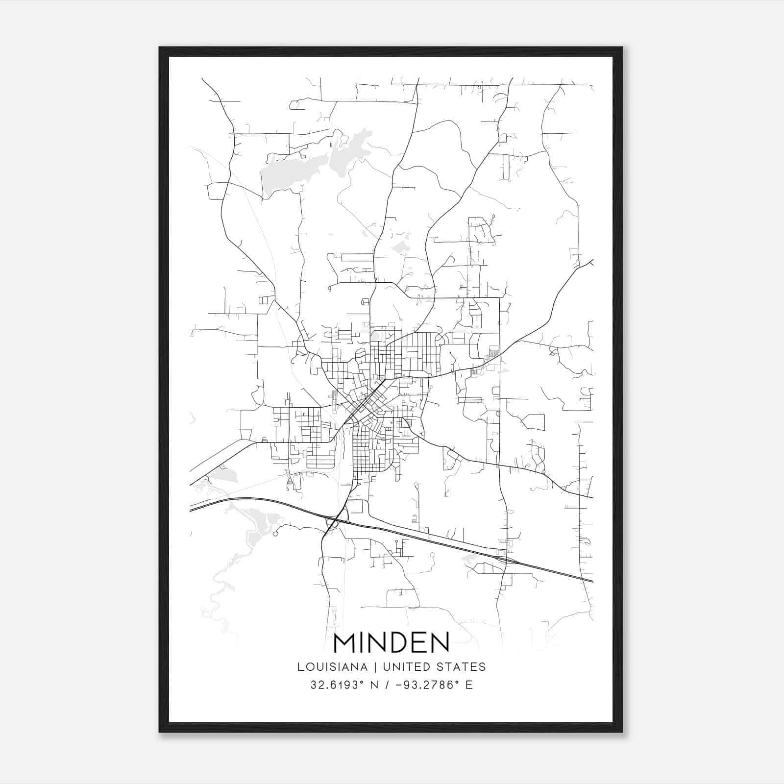 Minden Louisiana Map Poster, Modern Home Decor Wall Art Print