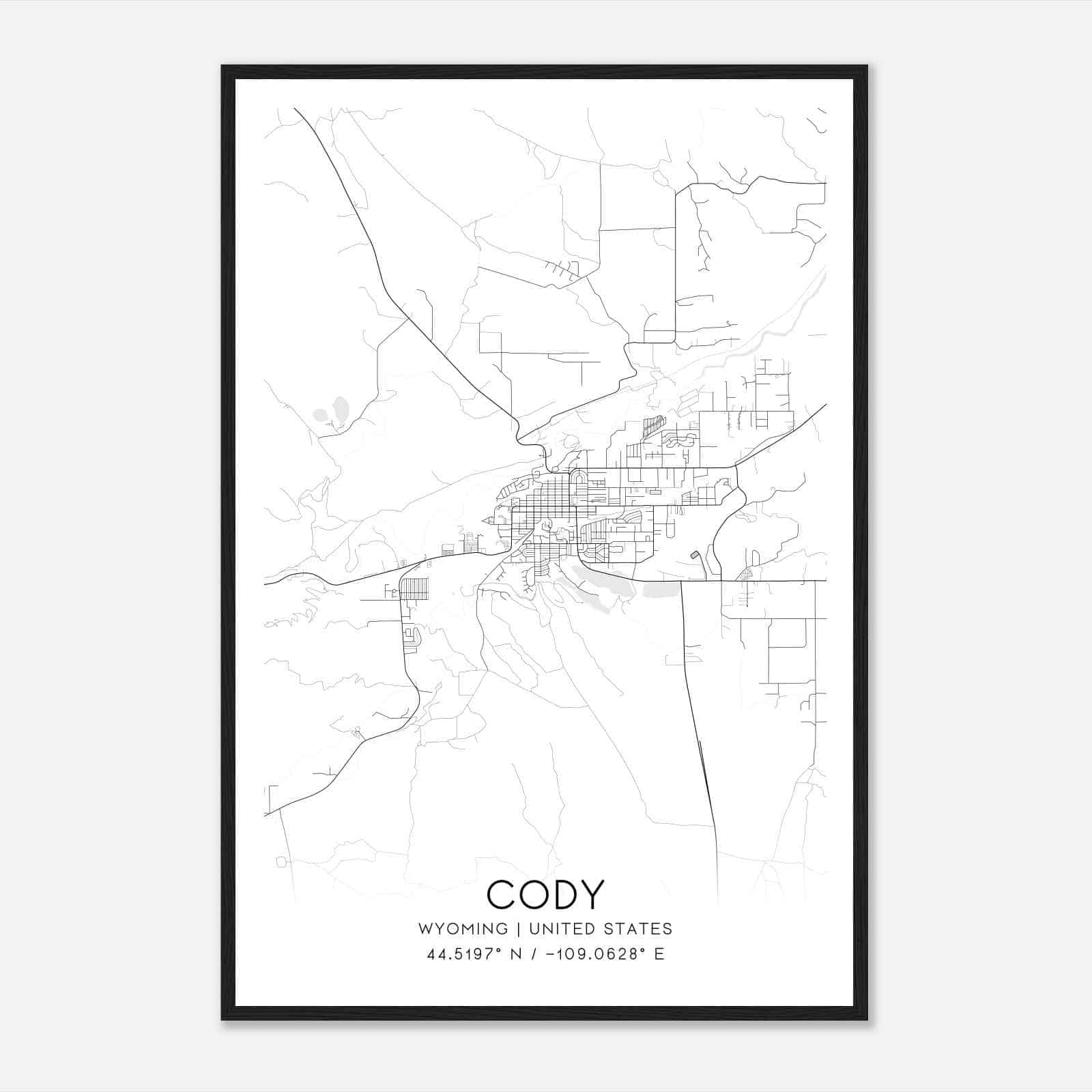 Cody Wyoming Map Poster, Modern Home Decor Wall Art Print