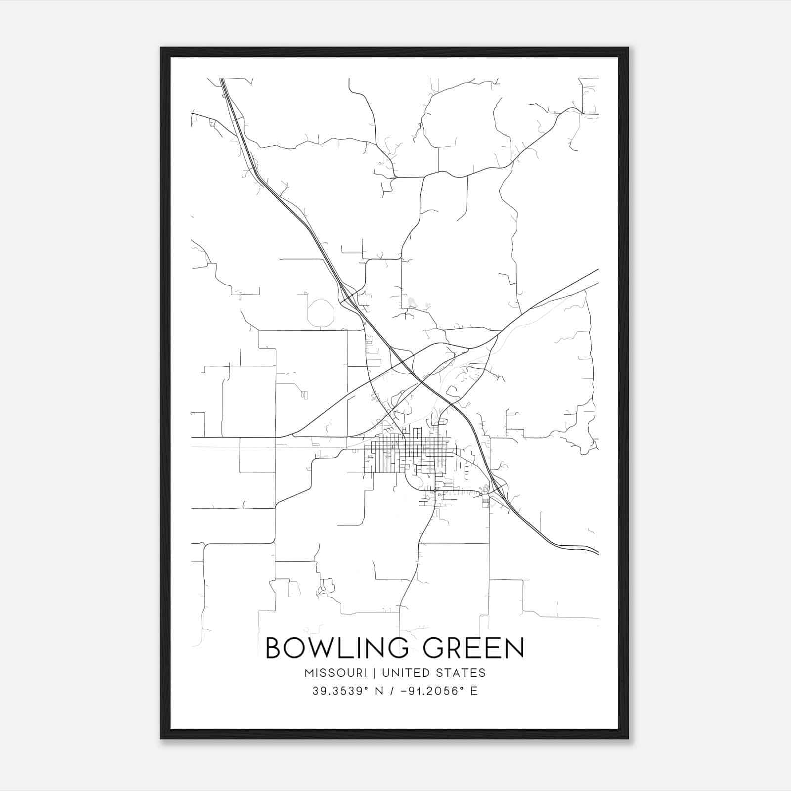 Bowling Green Missouri Map Poster, Modern Home Decor Wall Art Print Bowling Green Missouri Map Poster, Modern Home Decor Wall Art Print