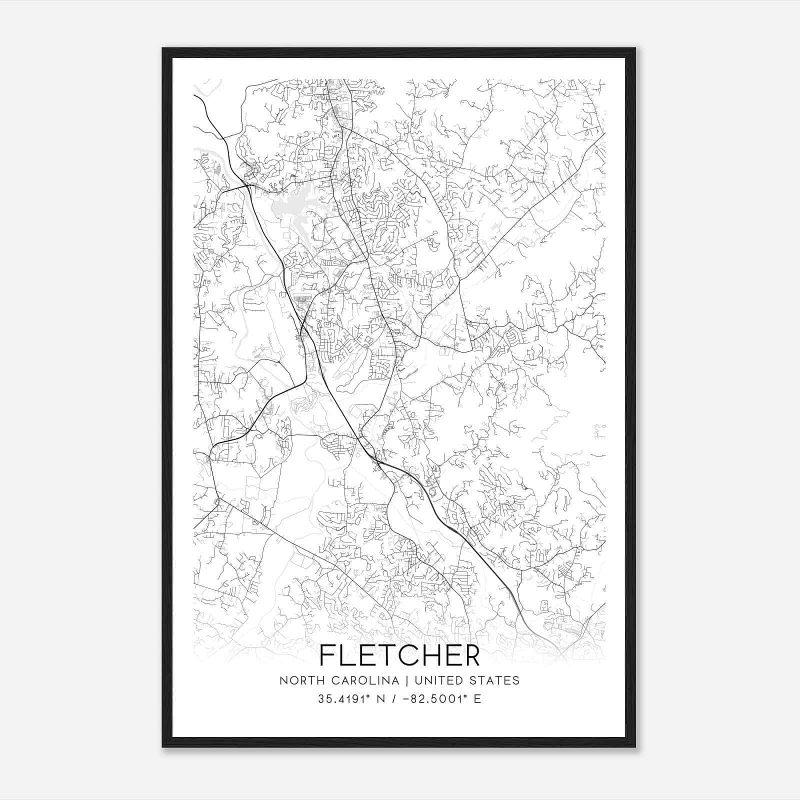 Fletcher North Carolina Map Poster, Modern Home Decor Wall Art Print