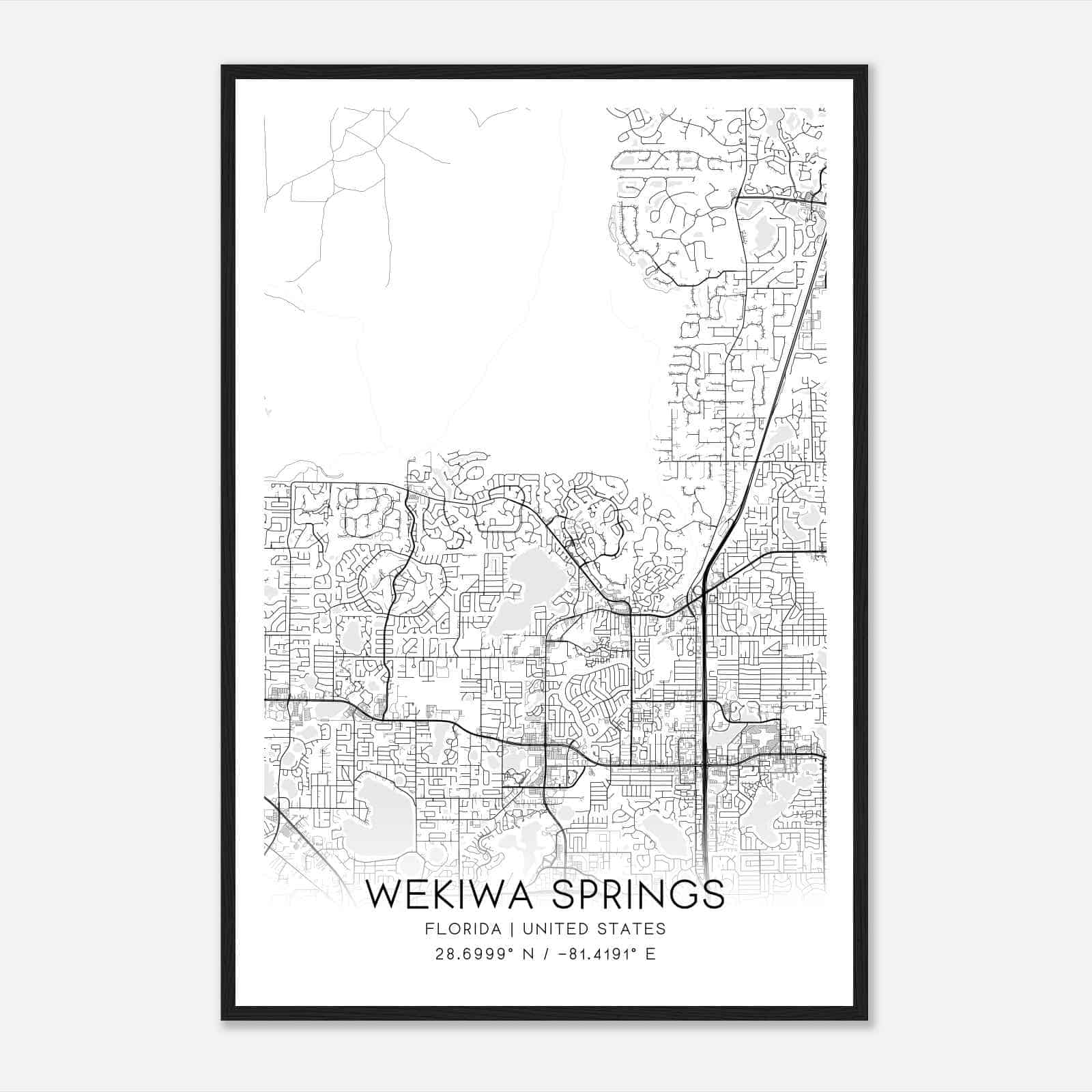 Wekiwa Springs Florida Map Poster, Modern Home Decor Wall Art Print