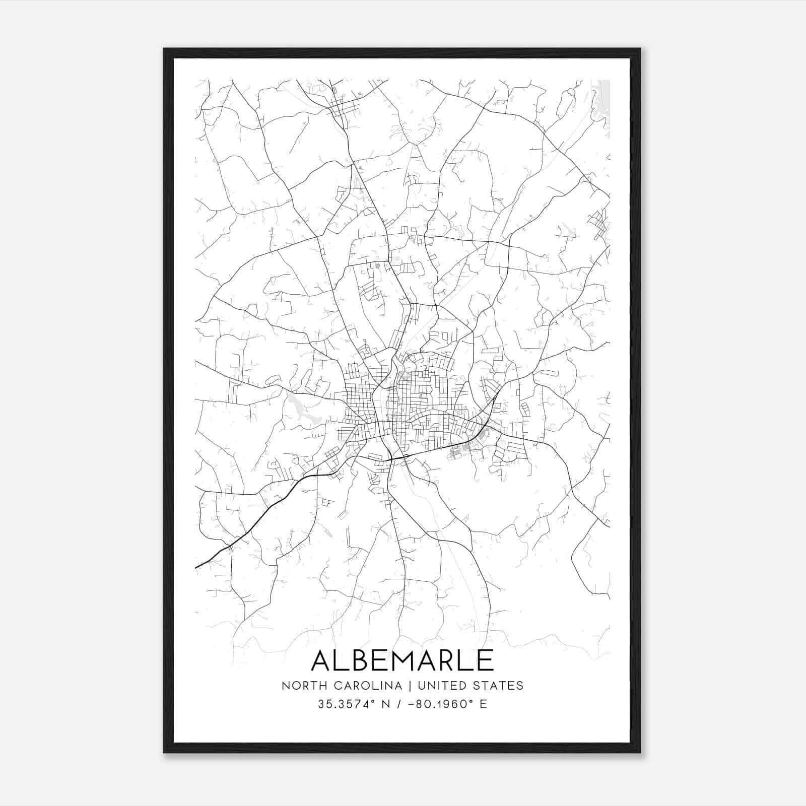 Albemarle North Carolina Map Poster, Modern Home Decor Wall Art Print