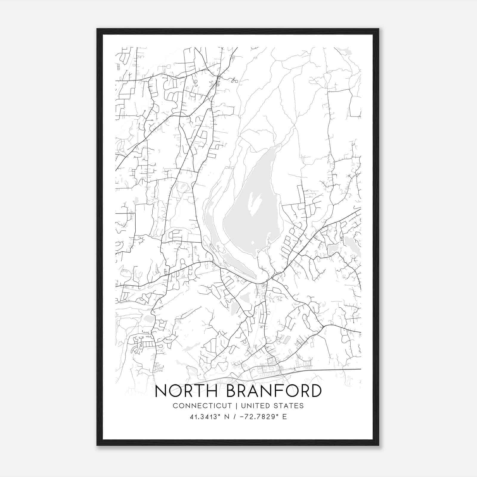 North Branford Connecticut Map Poster, Modern Home Decor Wall Art Print