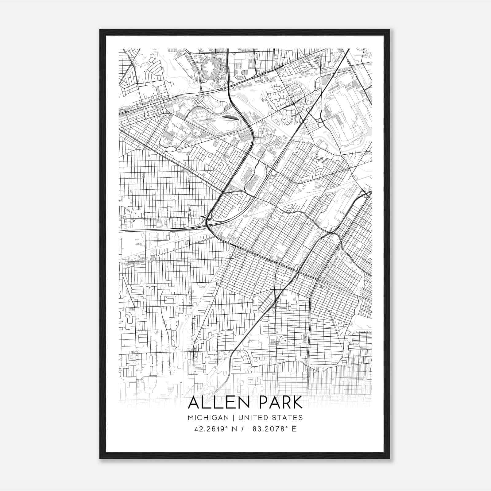 Allen Park Michigan Map Poster, Modern Home Decor Wall Art Print
