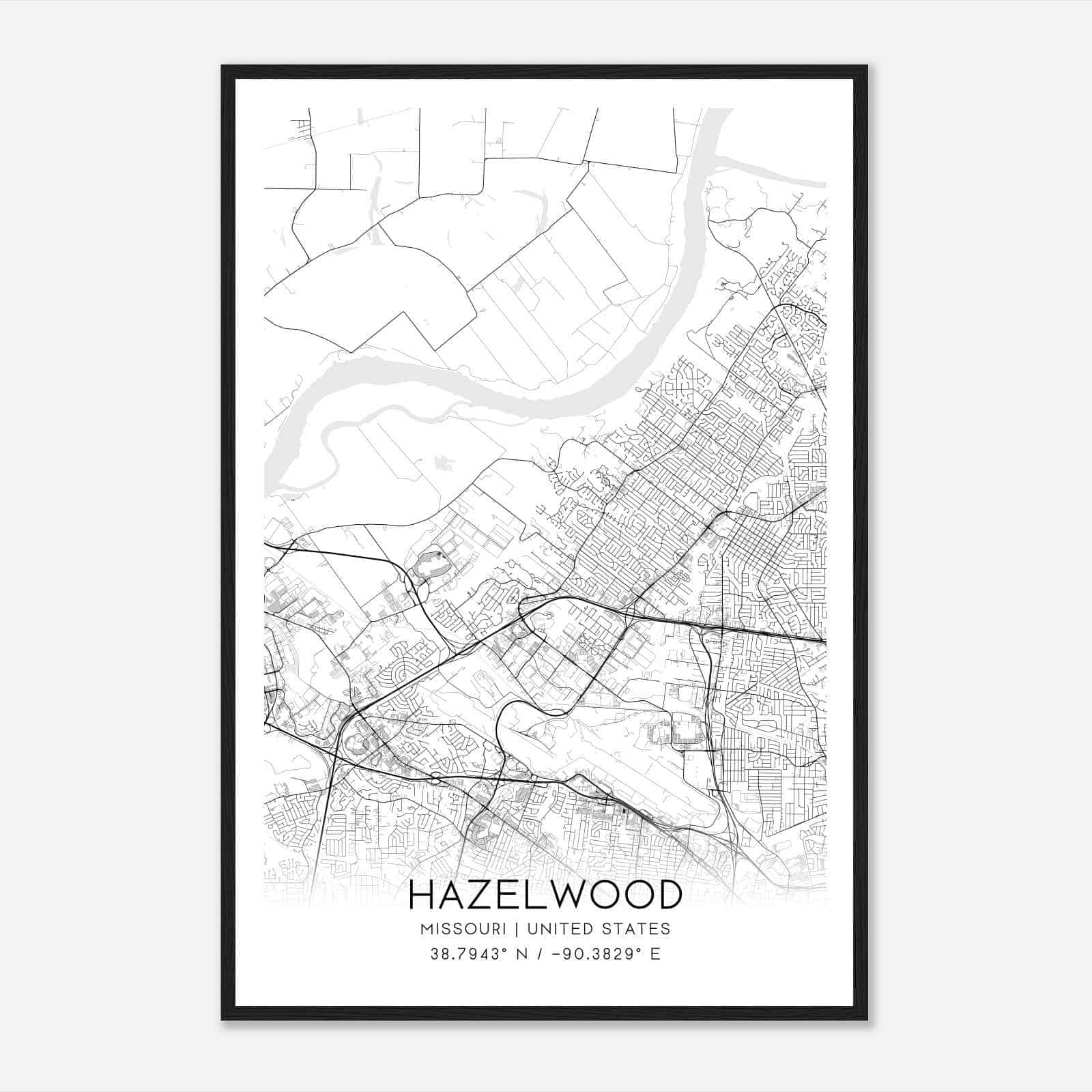 Hazelwood Missouri Map Poster, Modern Home Decor Wall Art Print