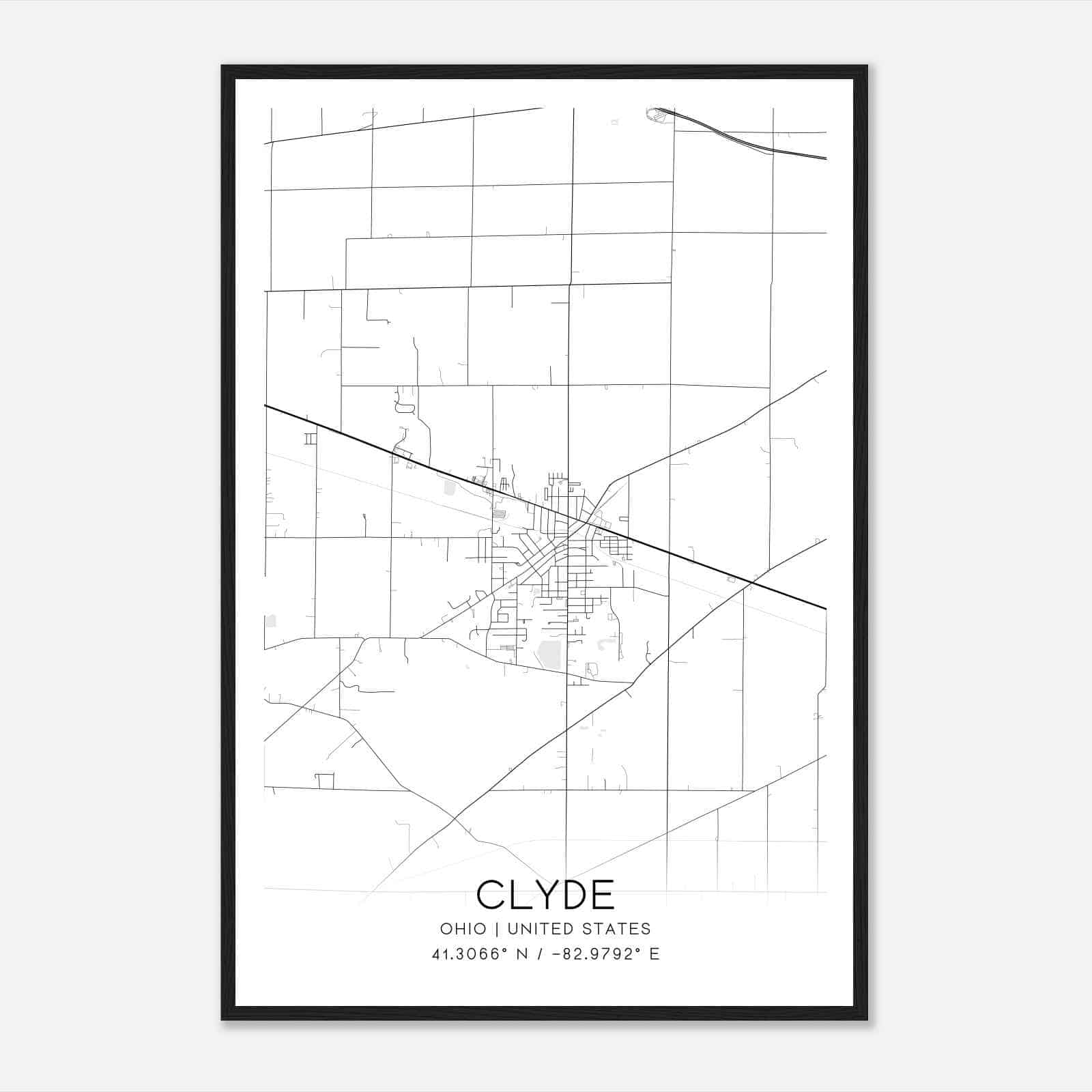 Clyde Ohio Map Poster, Modern Home Decor Wall Art Print