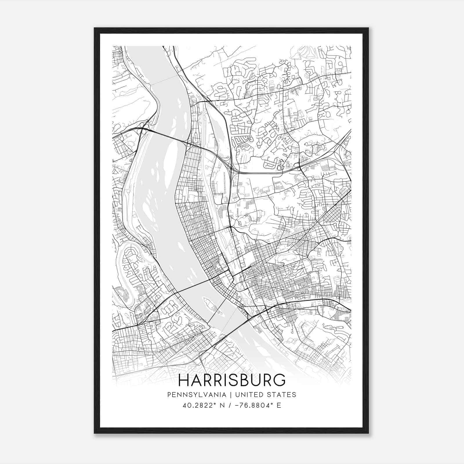 Harrisburg Pennsylvania Map Poster, Modern Home Decor Wall Art Print
