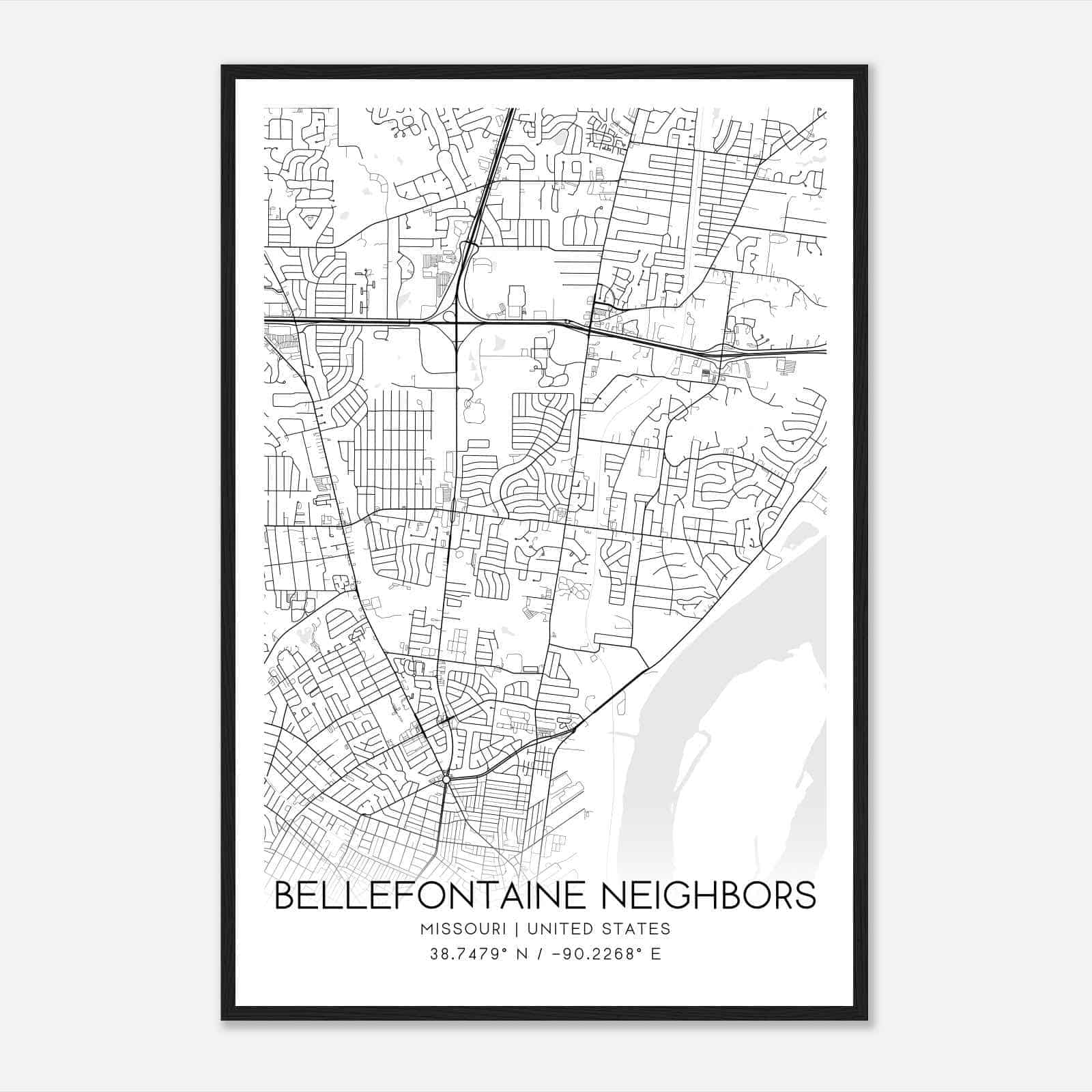 Bellefontaine Neighbors Missouri Map Poster, Modern Home Decor Wall Art Print