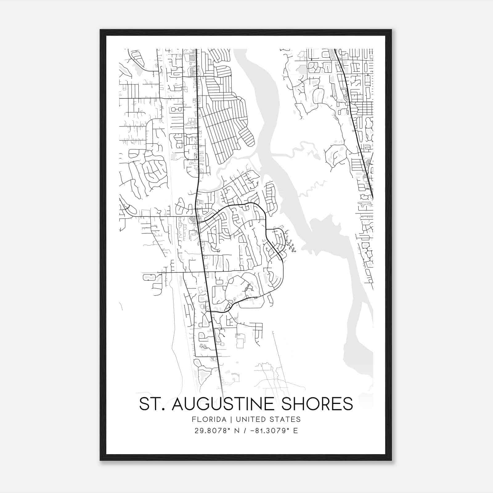St. Augustine Shores Florida Map Poster, Modern Home Decor Wall Art Print