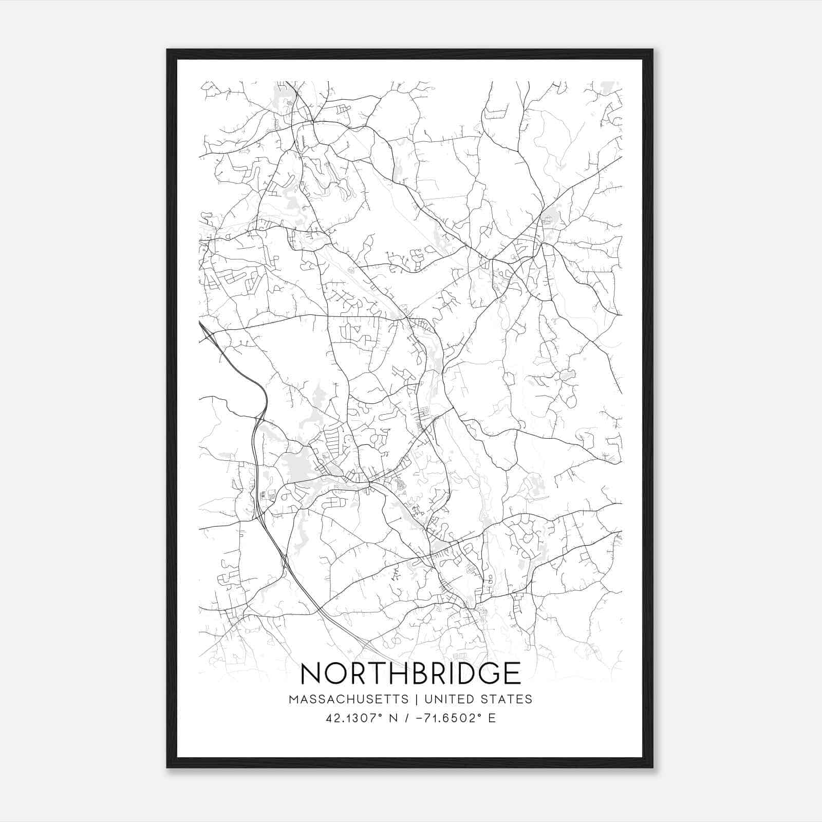 Northbridge Massachusetts Map Poster, Modern Home Decor Wall Art Print