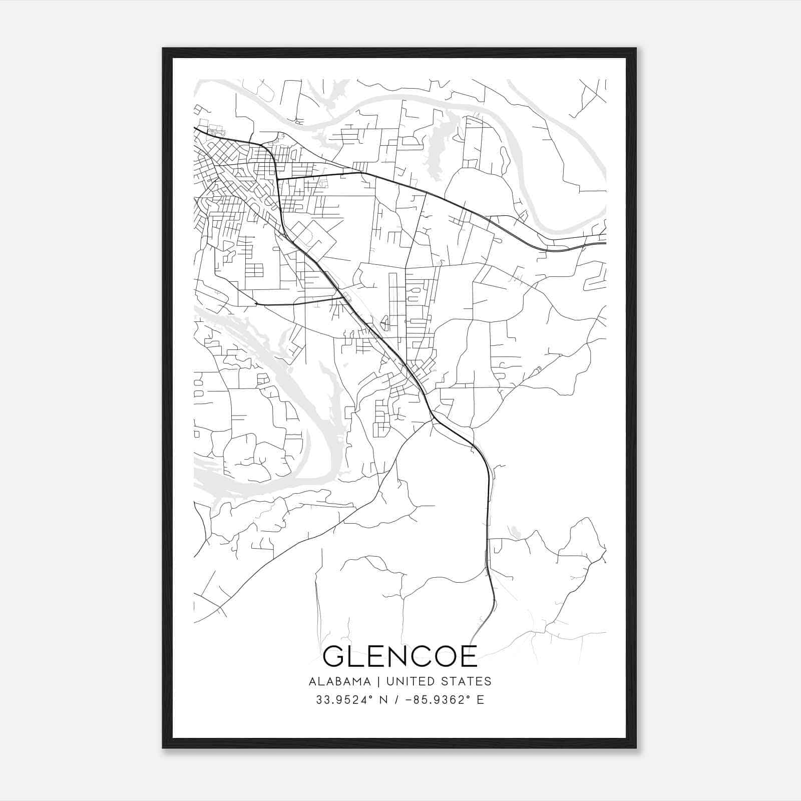 Glencoe Alabama Map Poster, Modern Home Decor Wall Art Print
