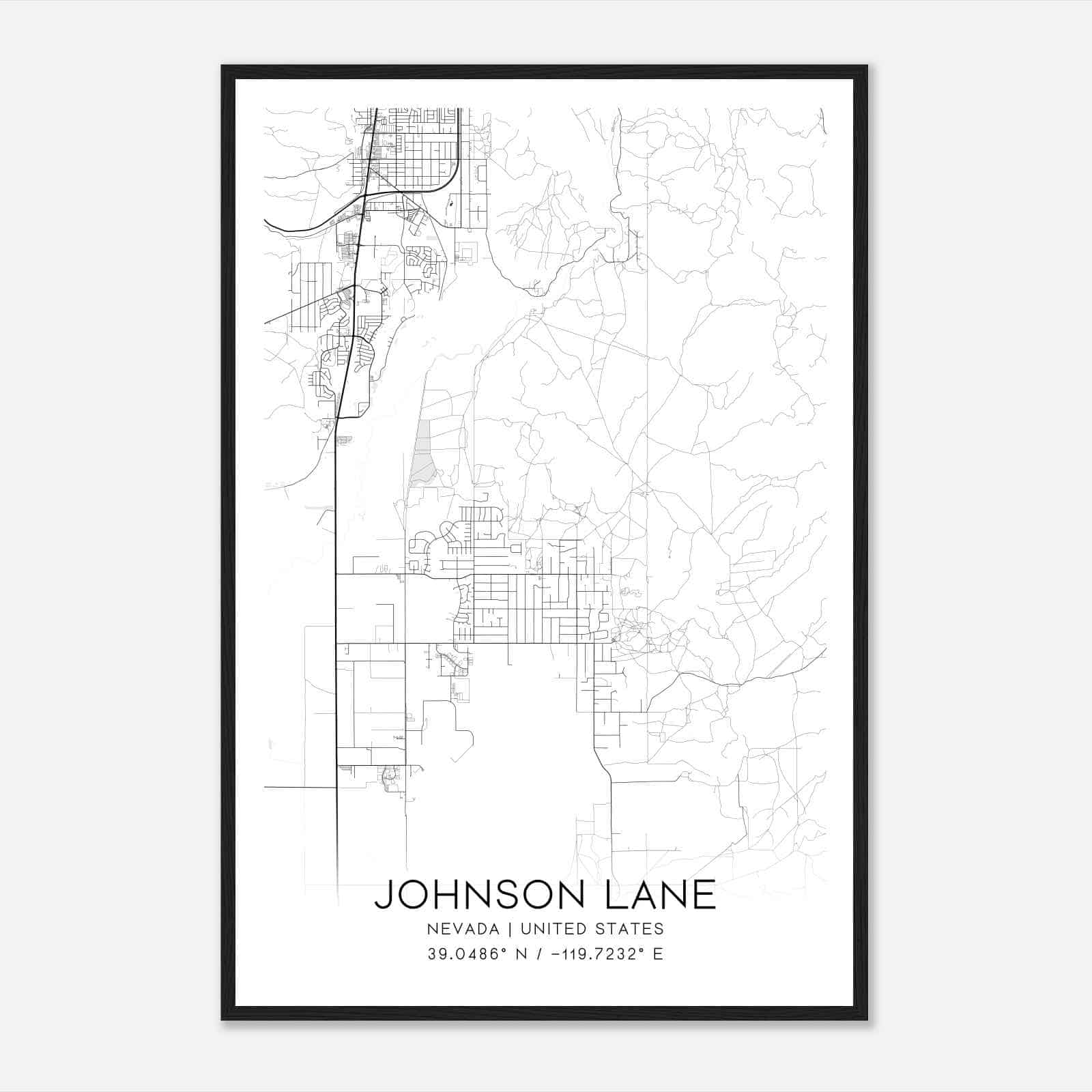 Johnson Lane Nevada Map Poster, Modern Home Decor Wall Art Print