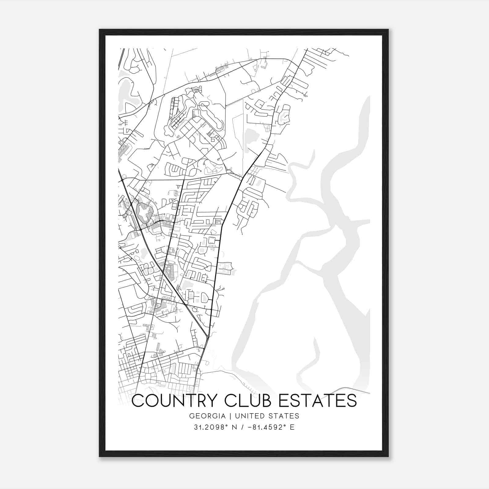 Country Club Estates Georgia Map Poster, Modern Home Decor Wall Art Print