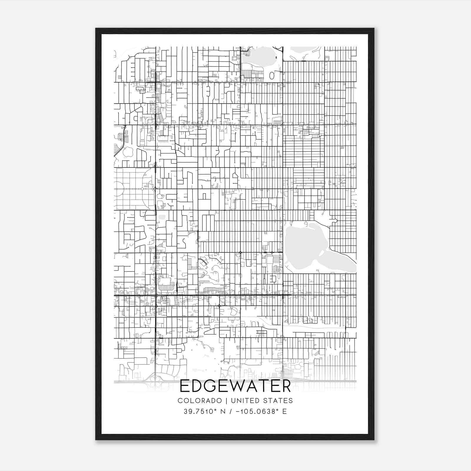 Edgewater Colorado Map Poster, Modern Home Decor Wall Art Print
