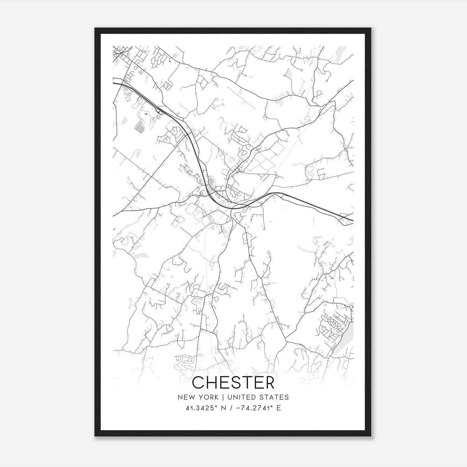 Chester New York Map Poster, Modern Home Decor Wall Art Print