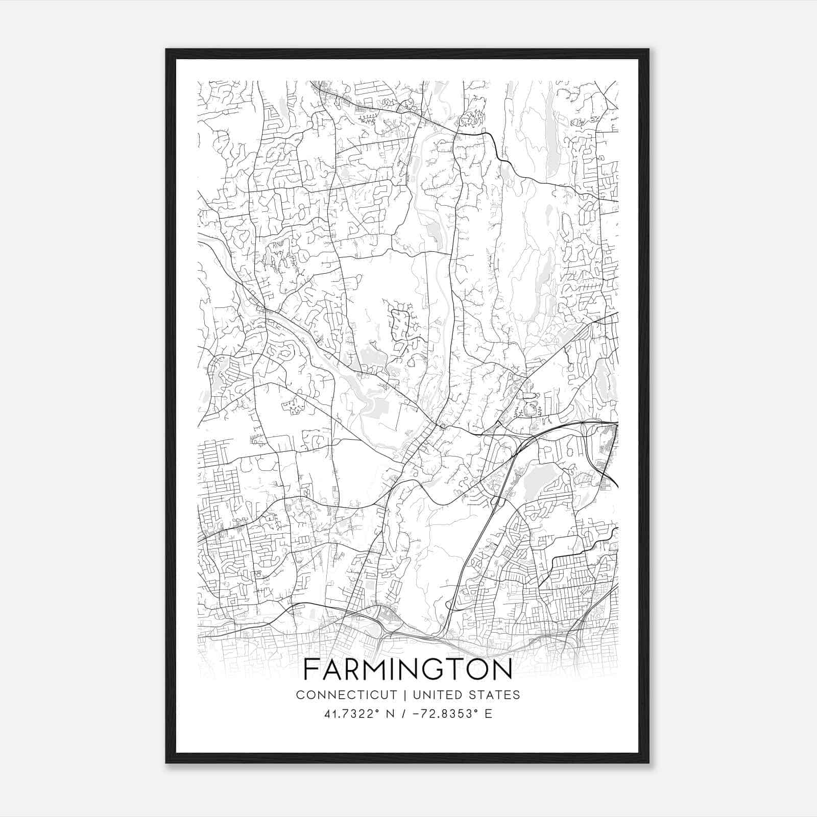Farmington Connecticut Map Poster, Modern Home Decor Wall Art Print